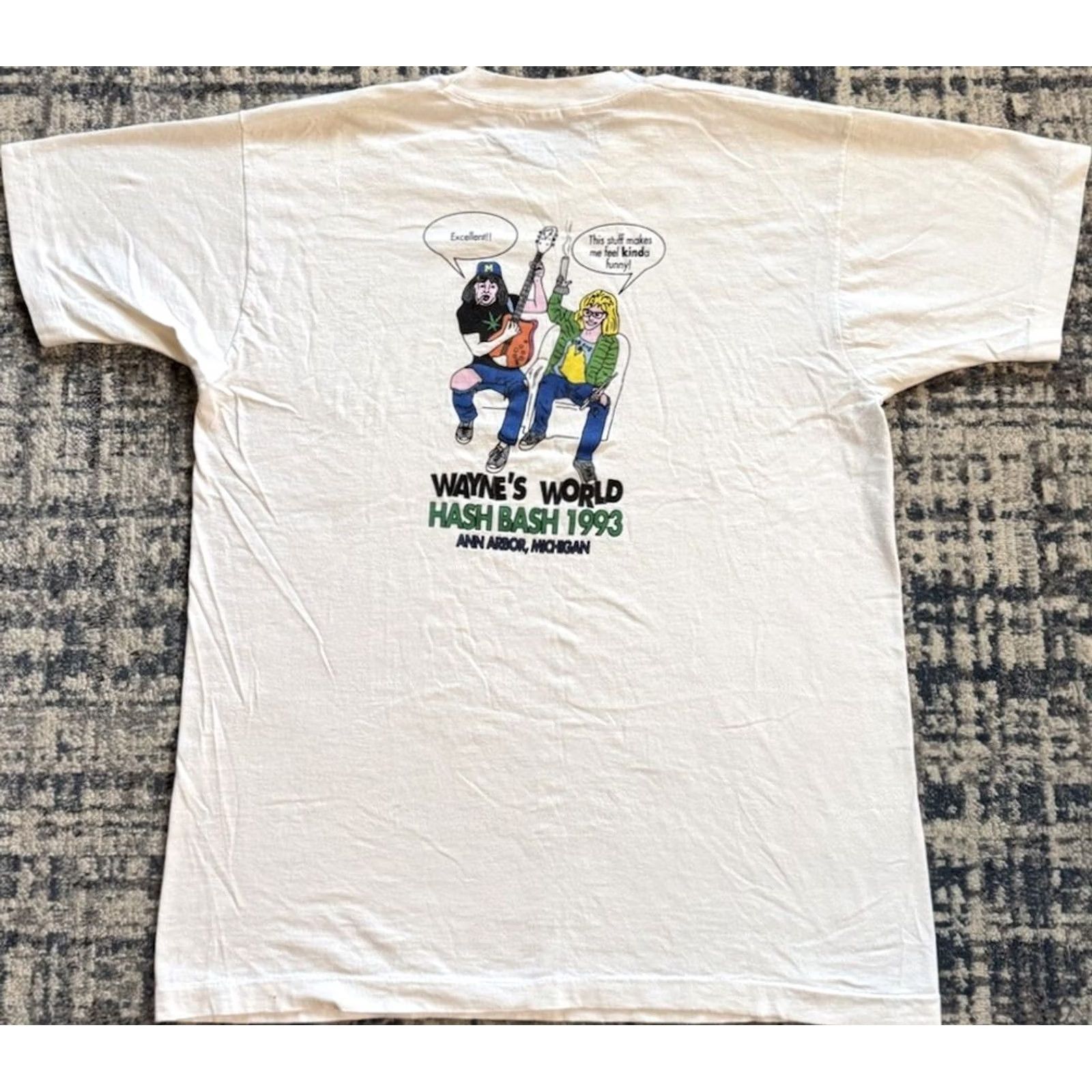 Fruit Of The Loom VINTAGE Wayne’s World Party On! Ann Arbor Hash Shirt XL White Movie Weed 1993 Tee T Size US XL / EU 56 / 4 - 2 Thumbnail