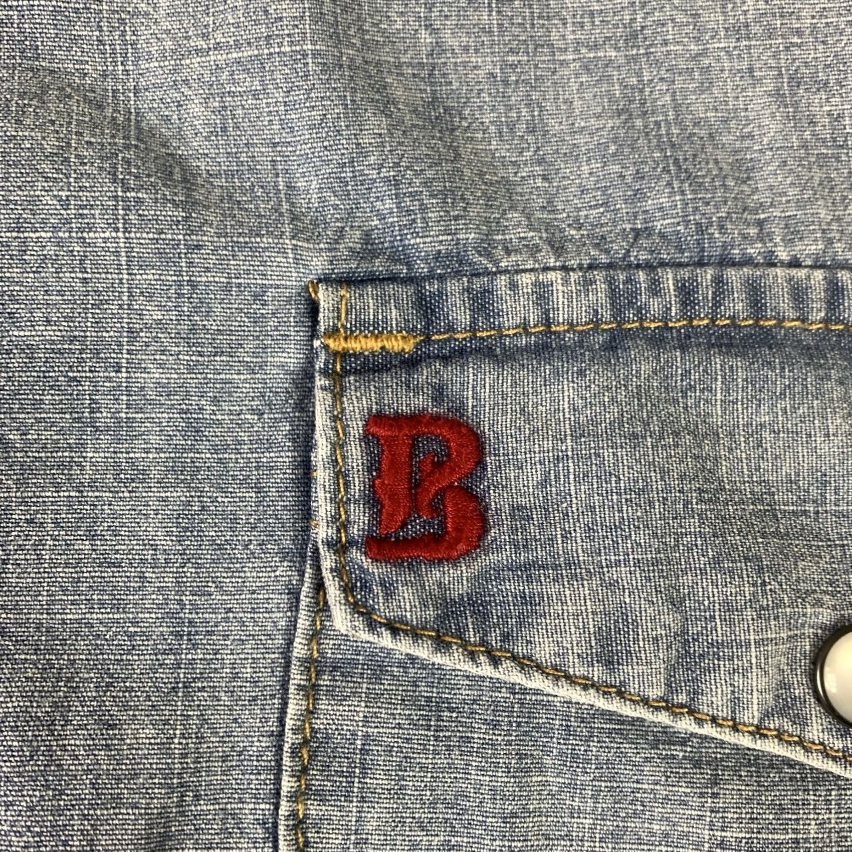 Vintage Boot Barn Western Blue Denim Shirt Mens XL Pearl Snap Cowboy Button-Up Long Sleeve Collared Blue Denim Regular Fit Pockets Embroidered Size US XL / EU 56 / 4 - 3 Thumbnail