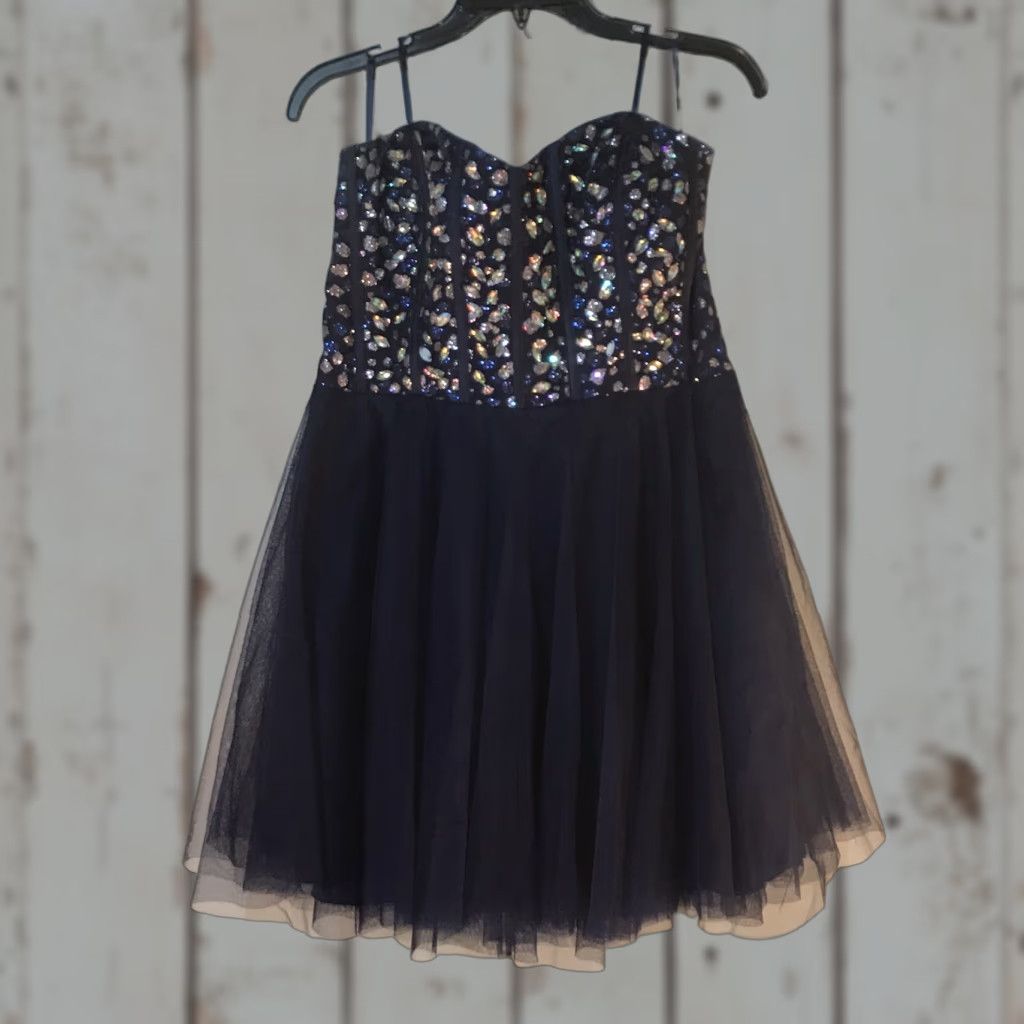 Vintage Teeze Me Formal Dress Womens Size 16 Blue Silver Strapless Glitter Tulle Fit & Flare Short Sleeve Size XXL / US 16-18 / IT 52-54 - 1 Thumbnail