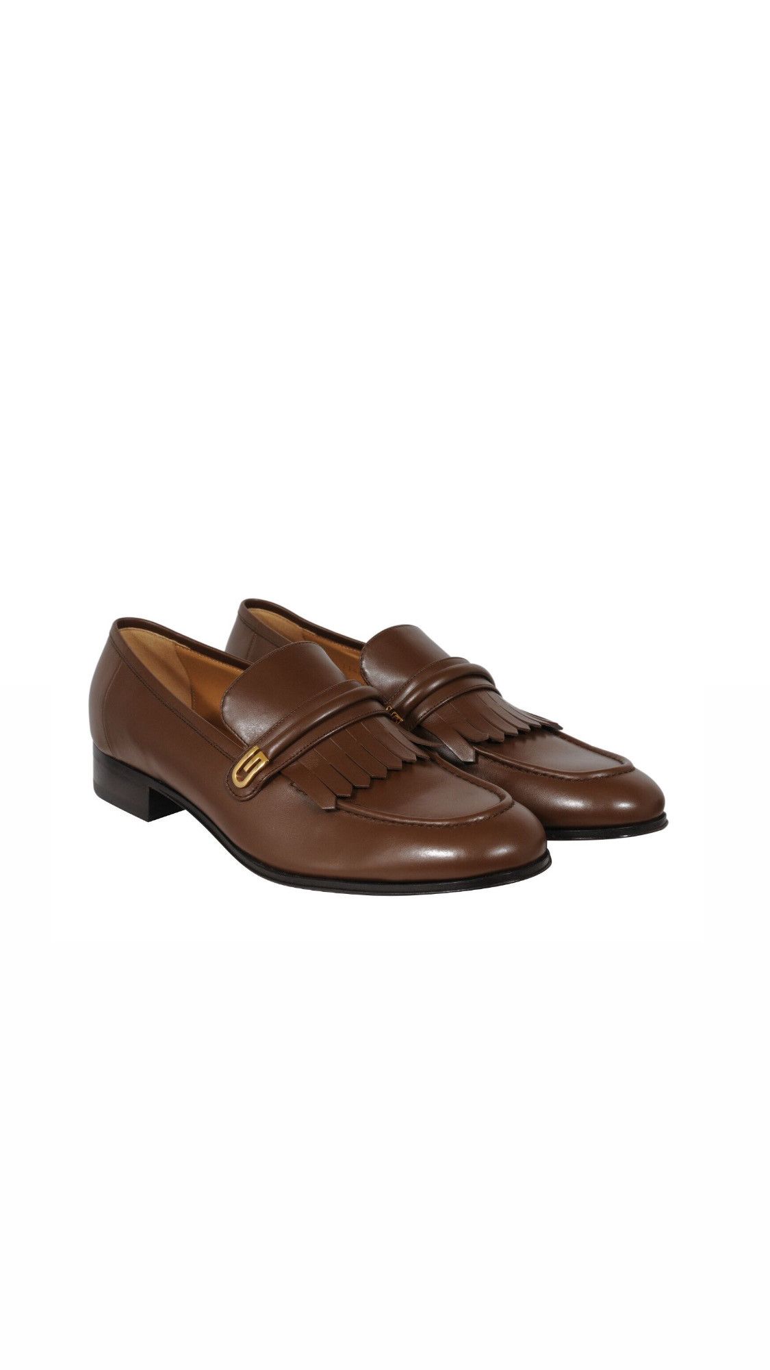 Gucci Mirrored G Fringe Loafers Brown Leather - 02448 Size US 12.5 / EU 45-46 - 15 Thumbnail