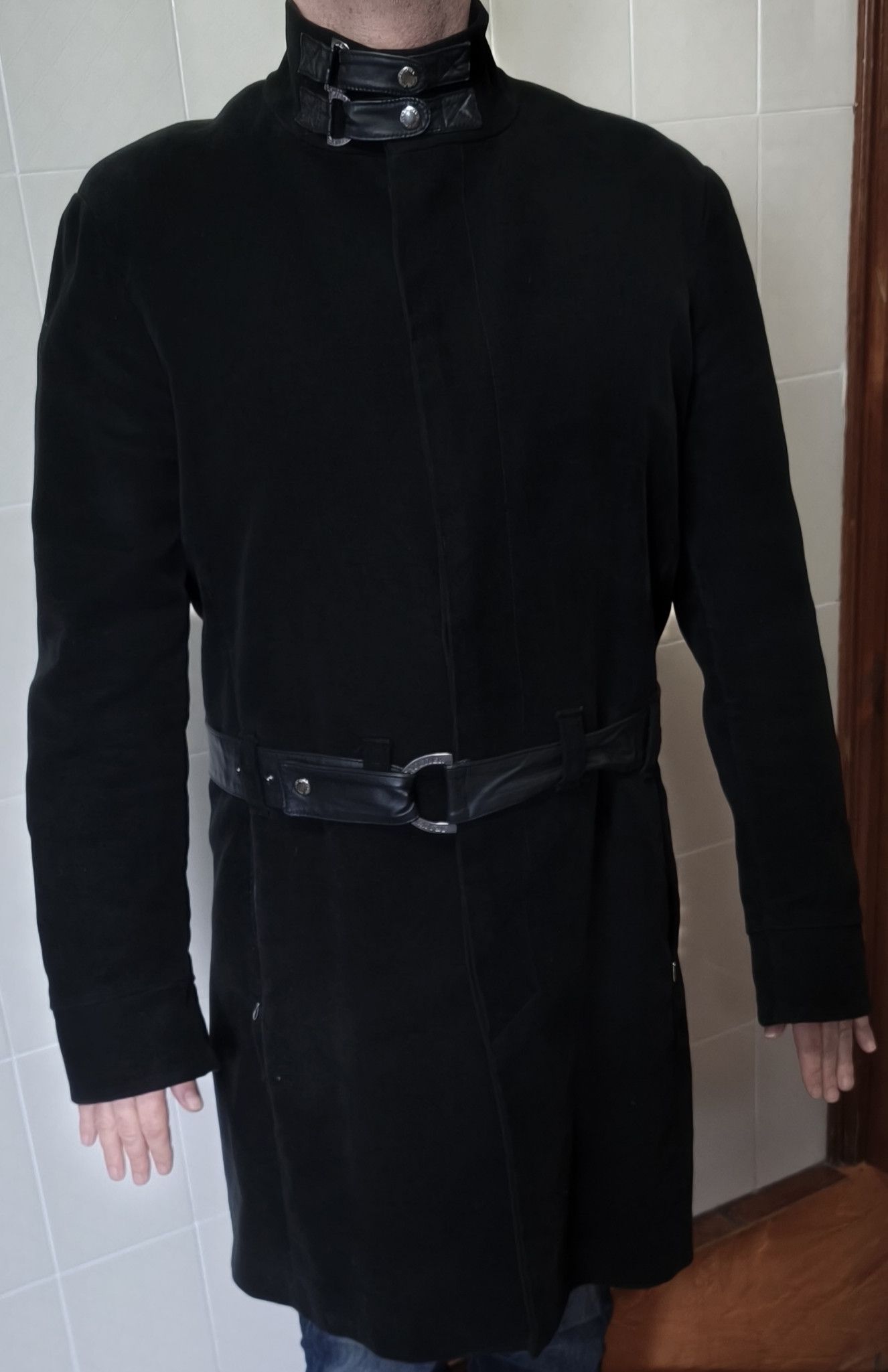Jean Paul Gaultier Black velvet coat with black leather straps Size US L / EU 52-54 / 3 - 2 Thumbnail
