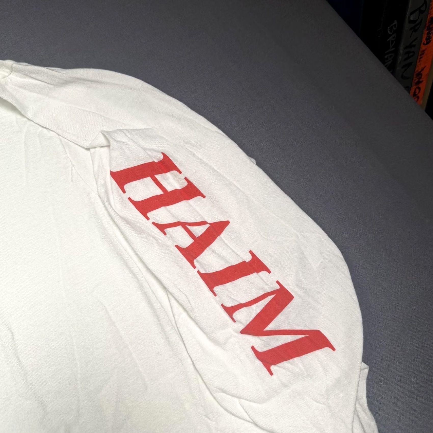 Gildan Haim Right Now Shirt Mens Large White Long Sleeve Band Graphic Tee Gildan Size US L / EU 52-54 / 3 - 3 Thumbnail