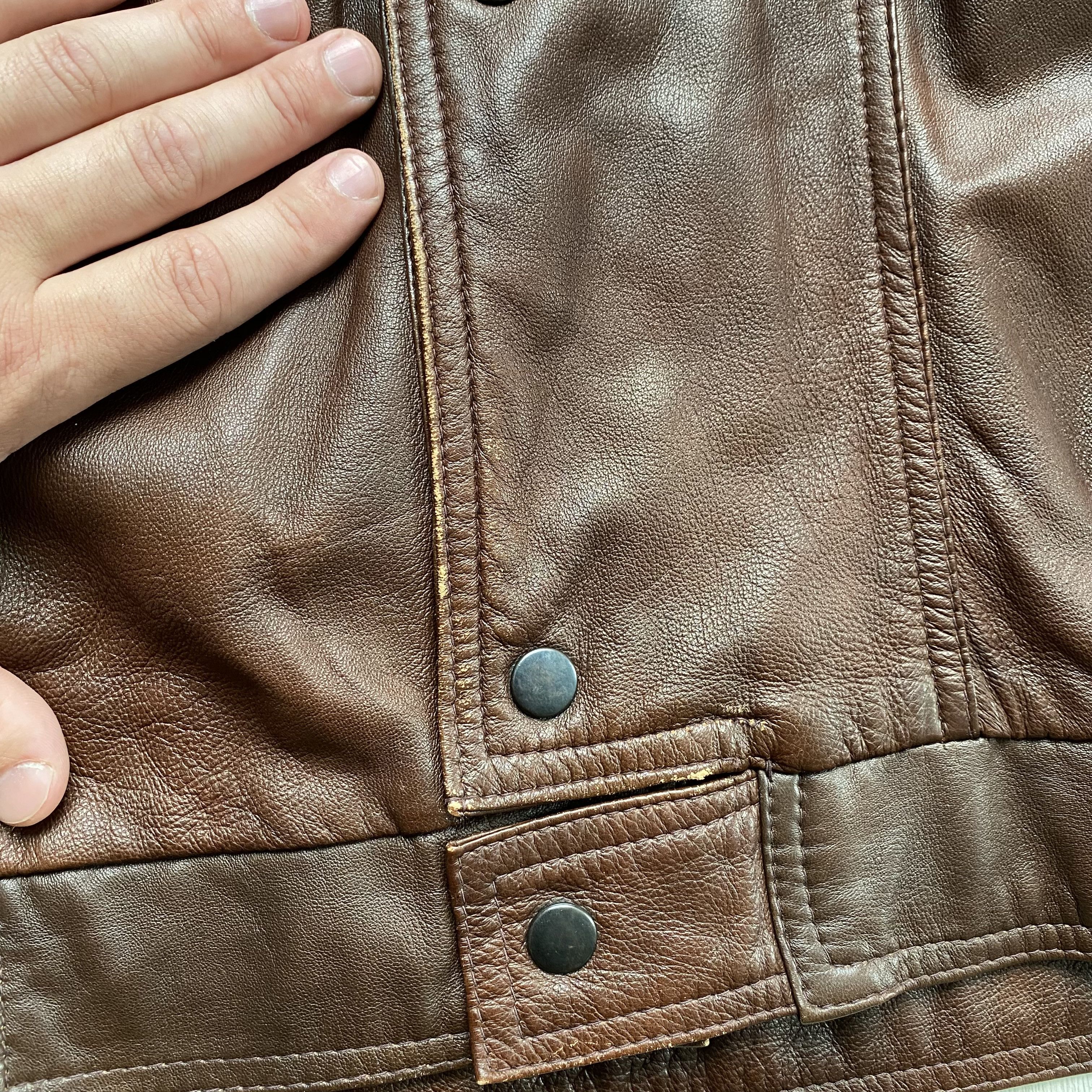 Vintage Vintage 90s Brown leather bomber Boxy Baggy jacket Size US M / EU 48-50 / 2 - 5 Thumbnail