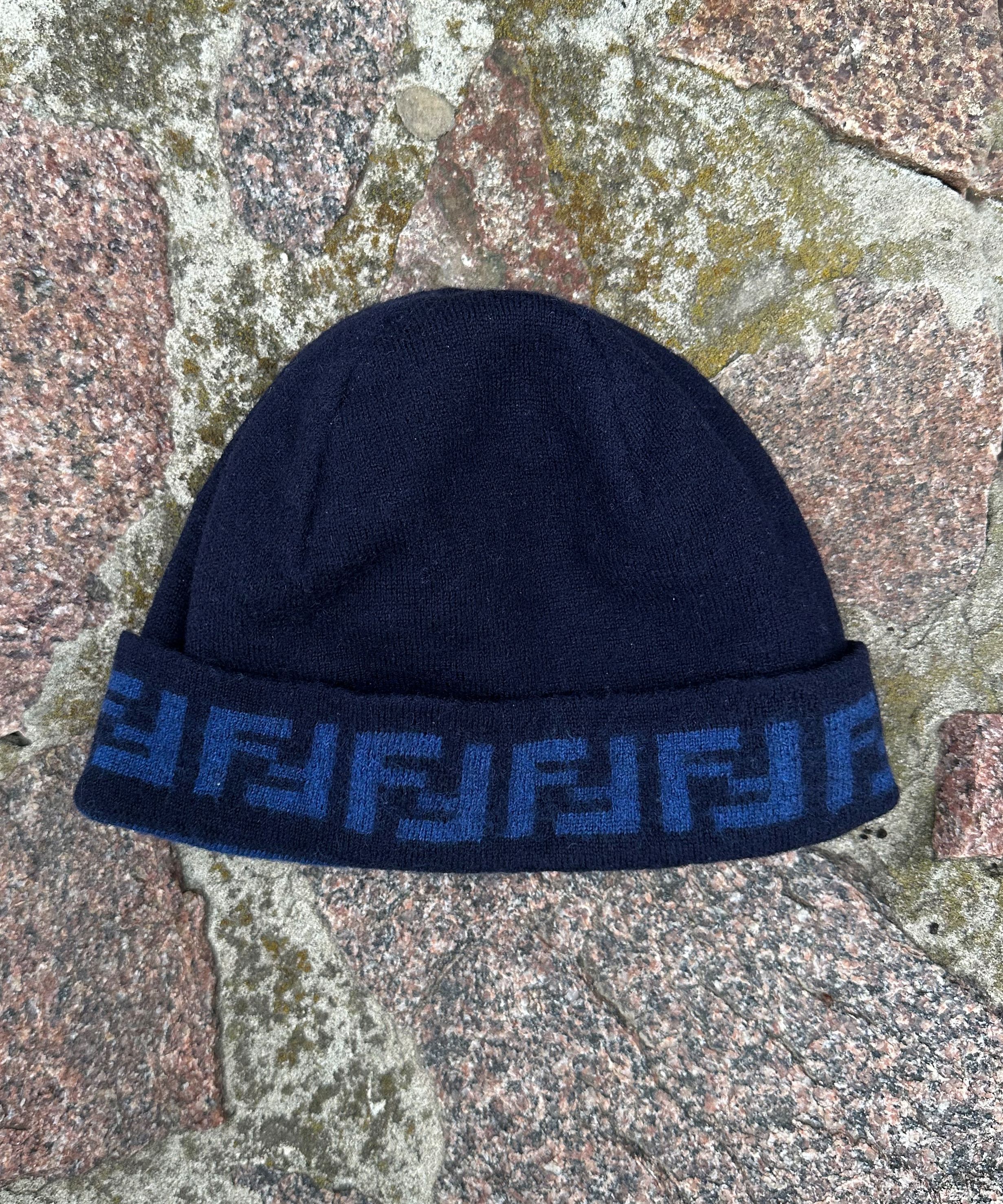 Fendi 🔴 FENDI Hat Wool Navy Monogram Zucca FF Beanie Size ONE SIZE - 2 Thumbnail