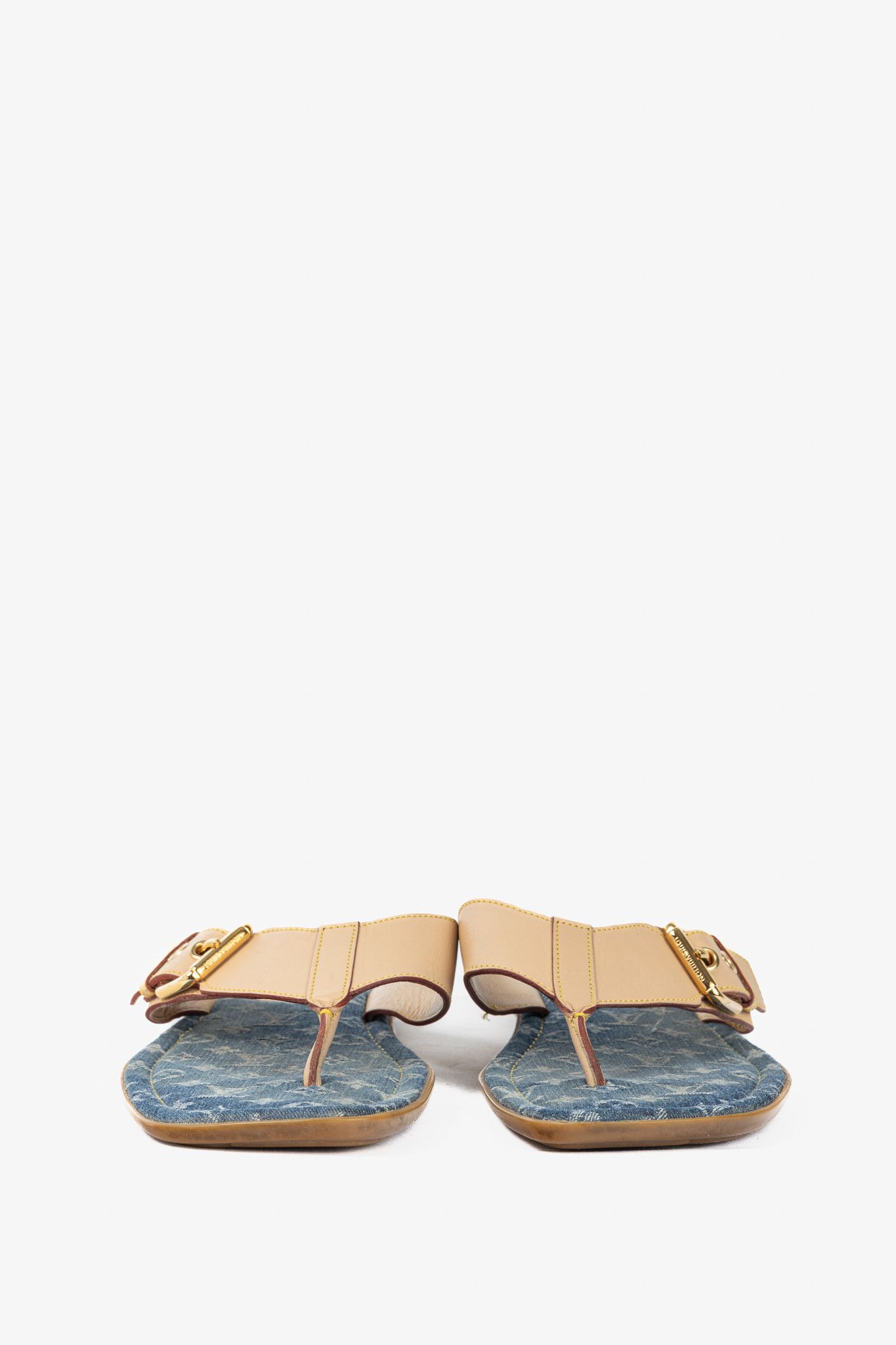 Louis Vuitton Louis Vuitton Buckled-Leather & Monogram Denim Thong Sandals Size US 8 / IT 38 - 3 Thumbnail