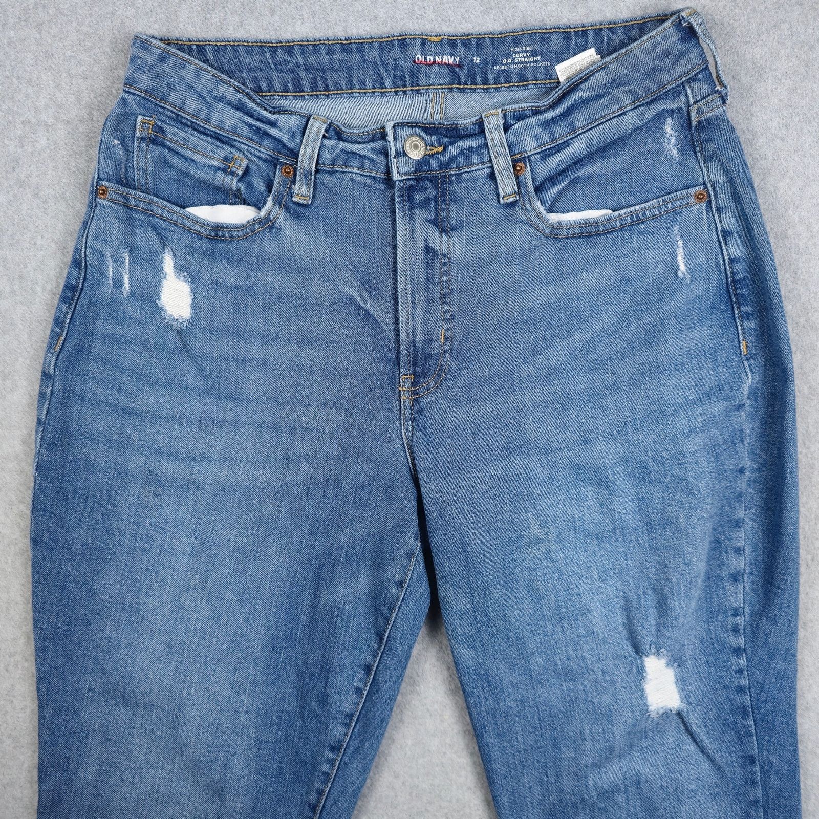 Old Navy Old Navy 12 Curvy OG Straight Jeans Raw Hem Distressed Size 34" / US 12 / IT 48 - 4 Thumbnail