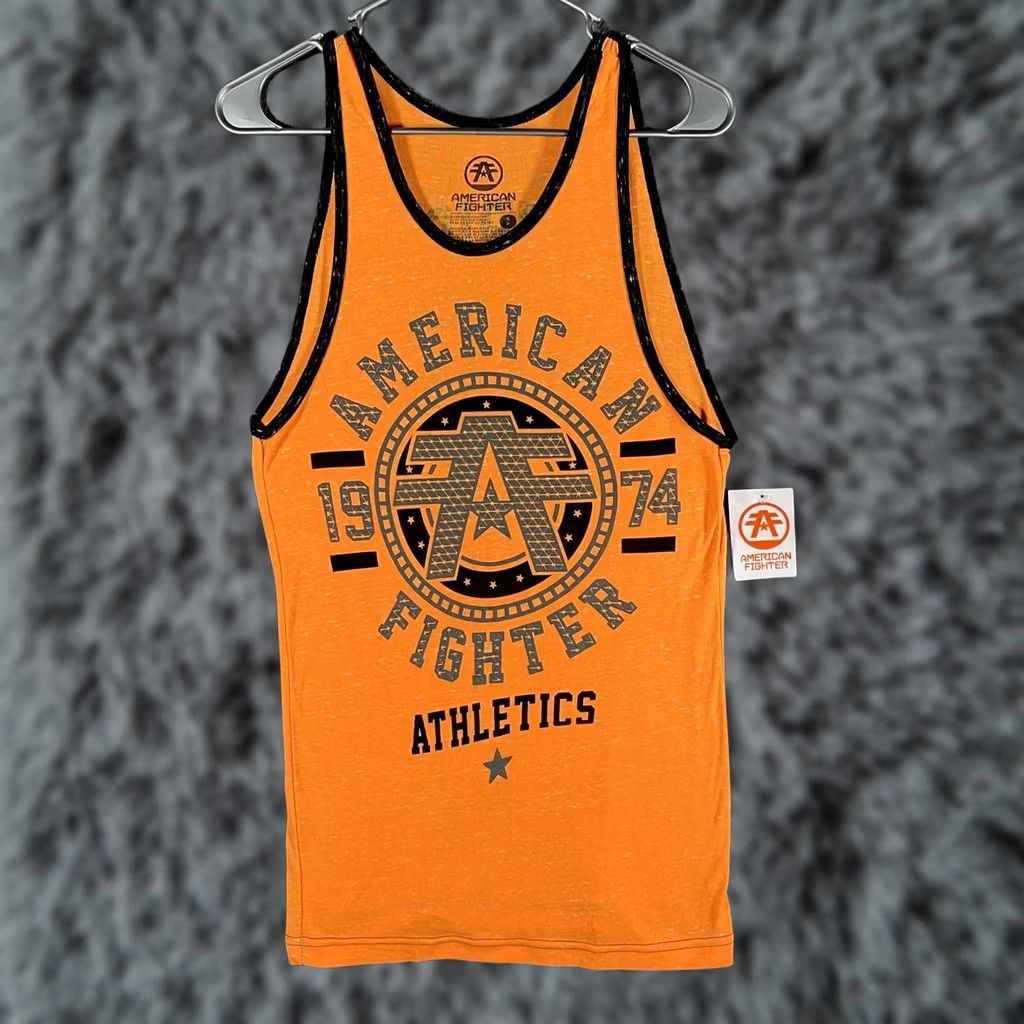 Vintage American Fighter Tank Top Mens S Orange Davidson Tech Graphic Gym FM4792 Size US S / EU 44-46 / 1 - 1 Thumbnail