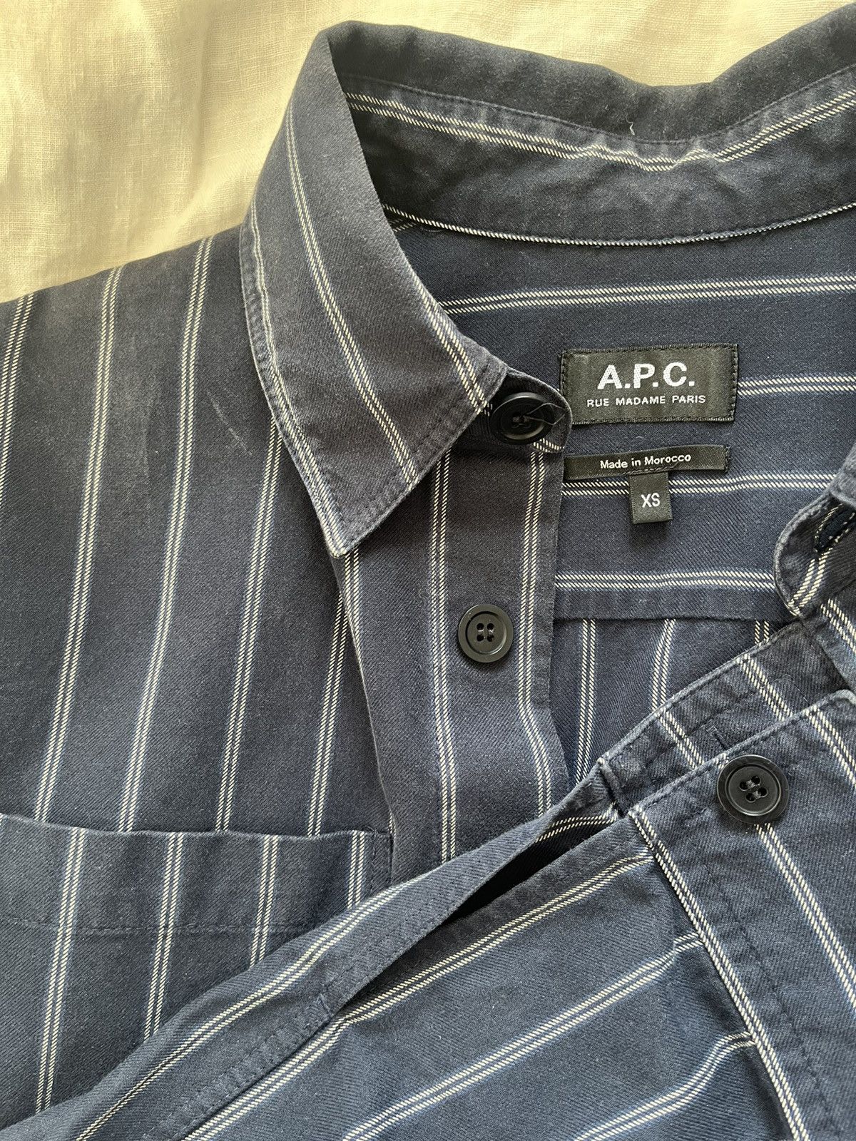 A.P.C. APC “New Bastian” blue/white striped overshirt Size US XS / EU 42 / 0 - 4 Thumbnail
