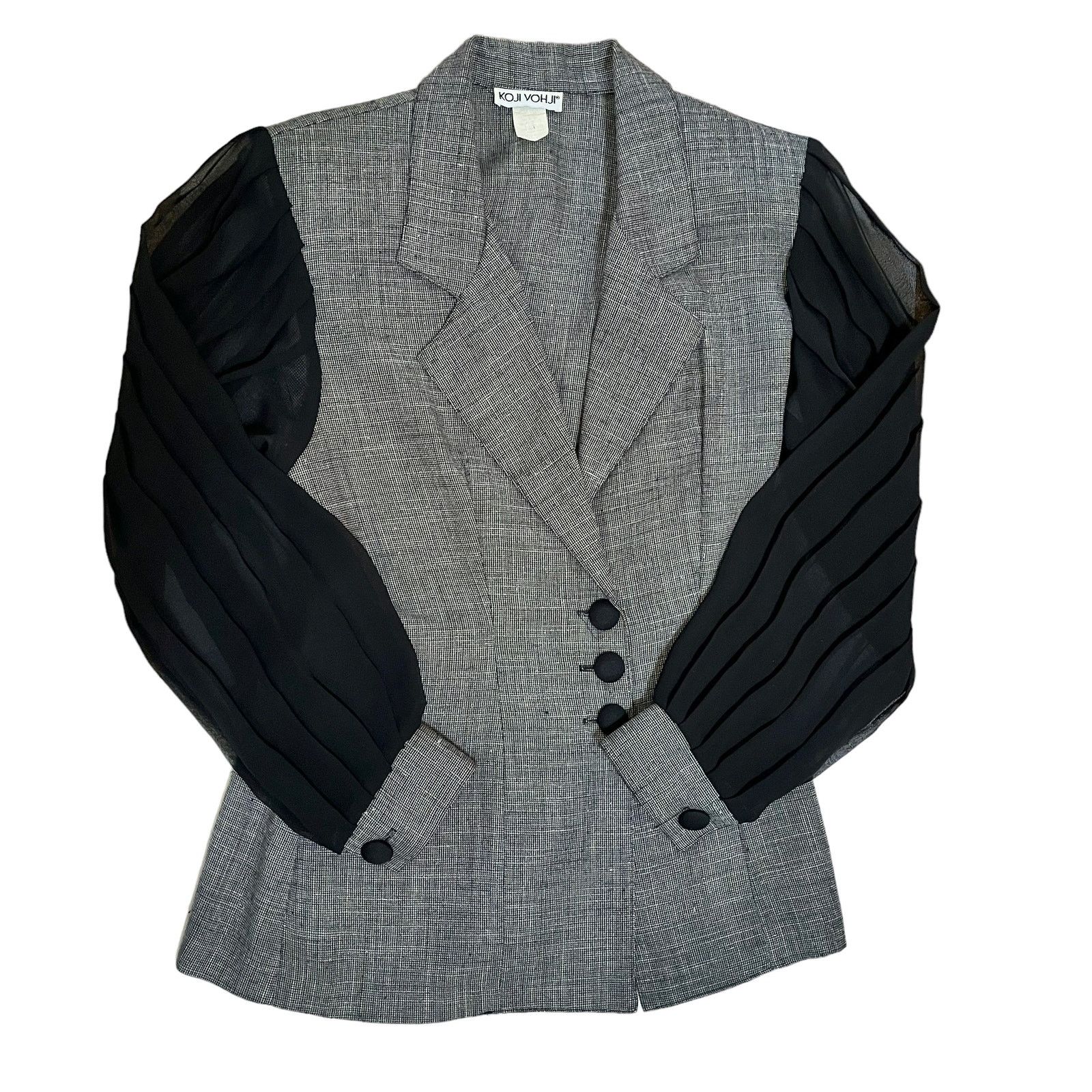 Vintage Vintage Koji Yohji Gray Blazer w/ Black Chiffon Puff Sleeves Size S / US 4 / IT 40 - 2 Thumbnail