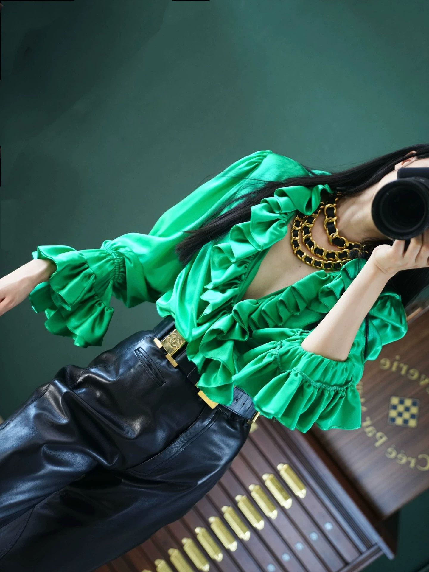 Other Handmade 100% Silk Green Vampire Shirt Size S / US 4 / IT 40 - 9 Thumbnail