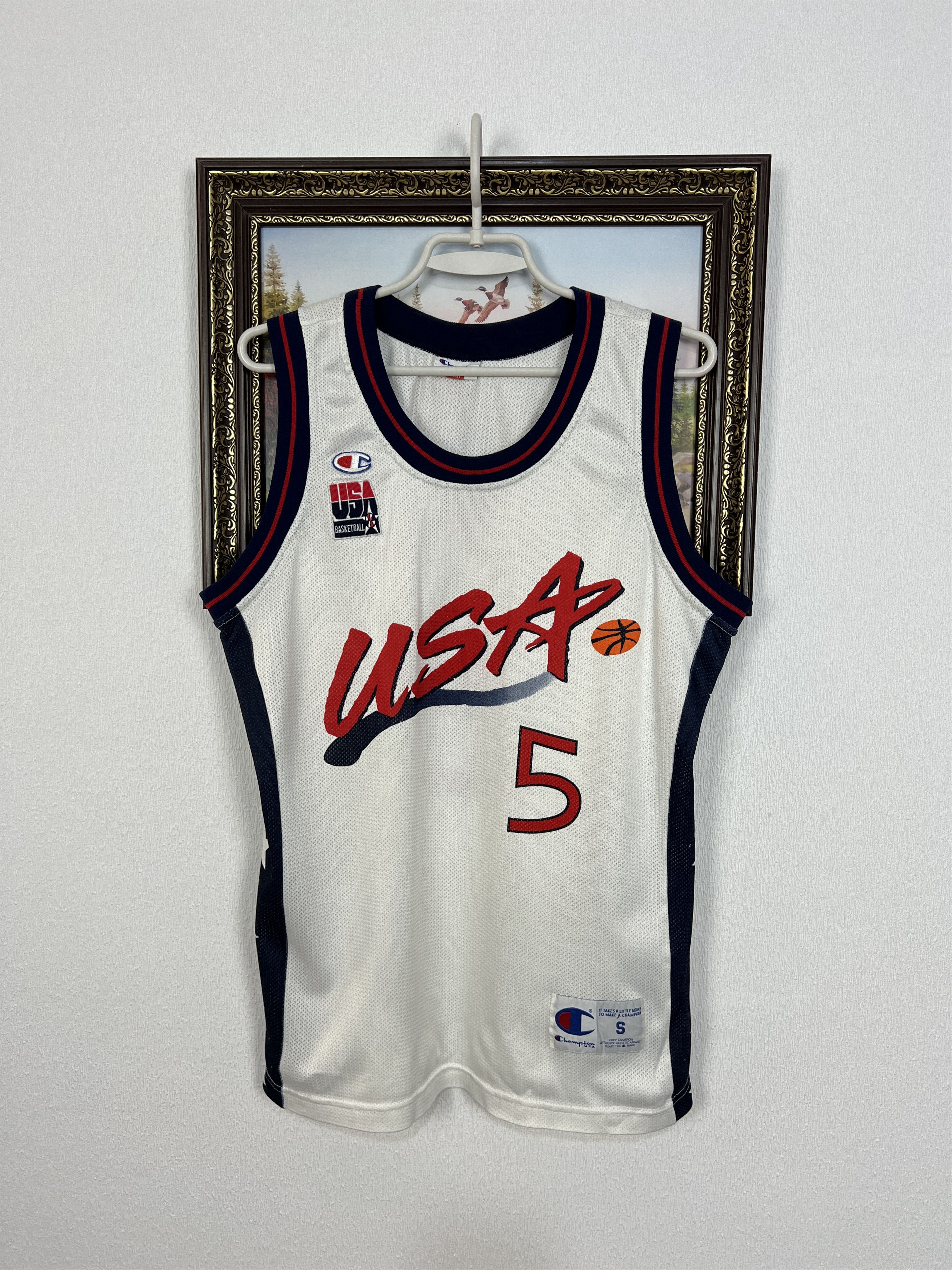 Champion Vintage 90's Champion USA Team #5 Hill White NBA Jersey Size US S / EU 44-46 / 1 - 1 Thumbnail