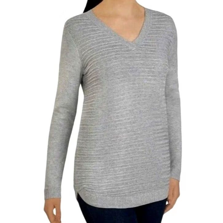 Vintage Hilary Radley Sweater Womens XL Viscose Knit Ribbed Vneck Casual Gray Tunic Size XL / US 12-14 / IT 48-50 - 2 Thumbnail