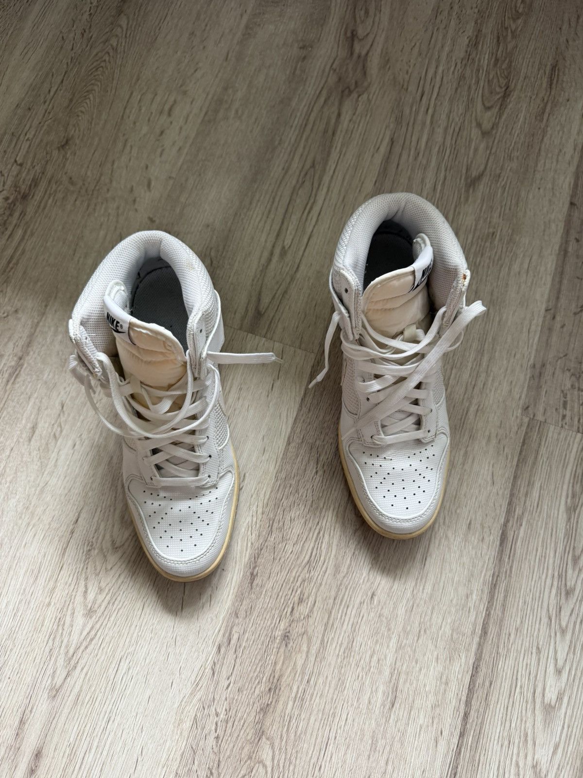 Nike RARE🔥 Nike Dunk Sky Hi Mesh White Leather Sz Sneaker Wedge Size US 8.5 / IT 38.5 - 4 Thumbnail