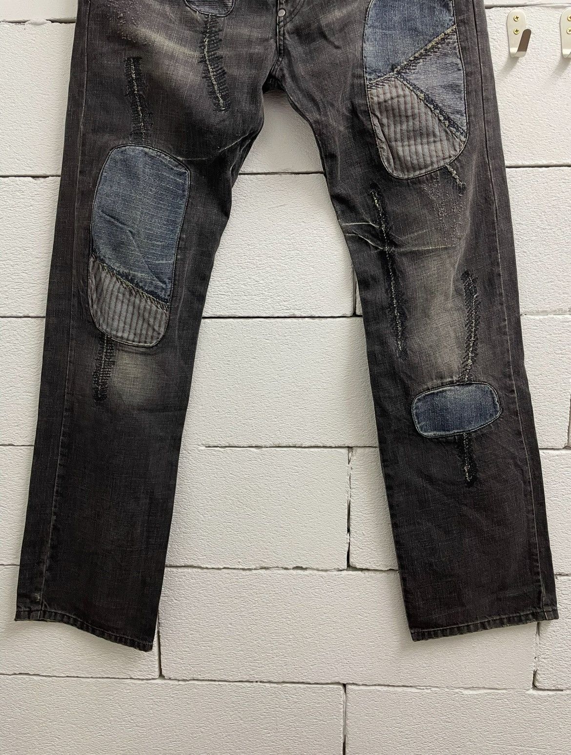 Bray Steve Alan × Designer Designer Distressed Denim Patchwork Size US 33 - 3 Thumbnail
