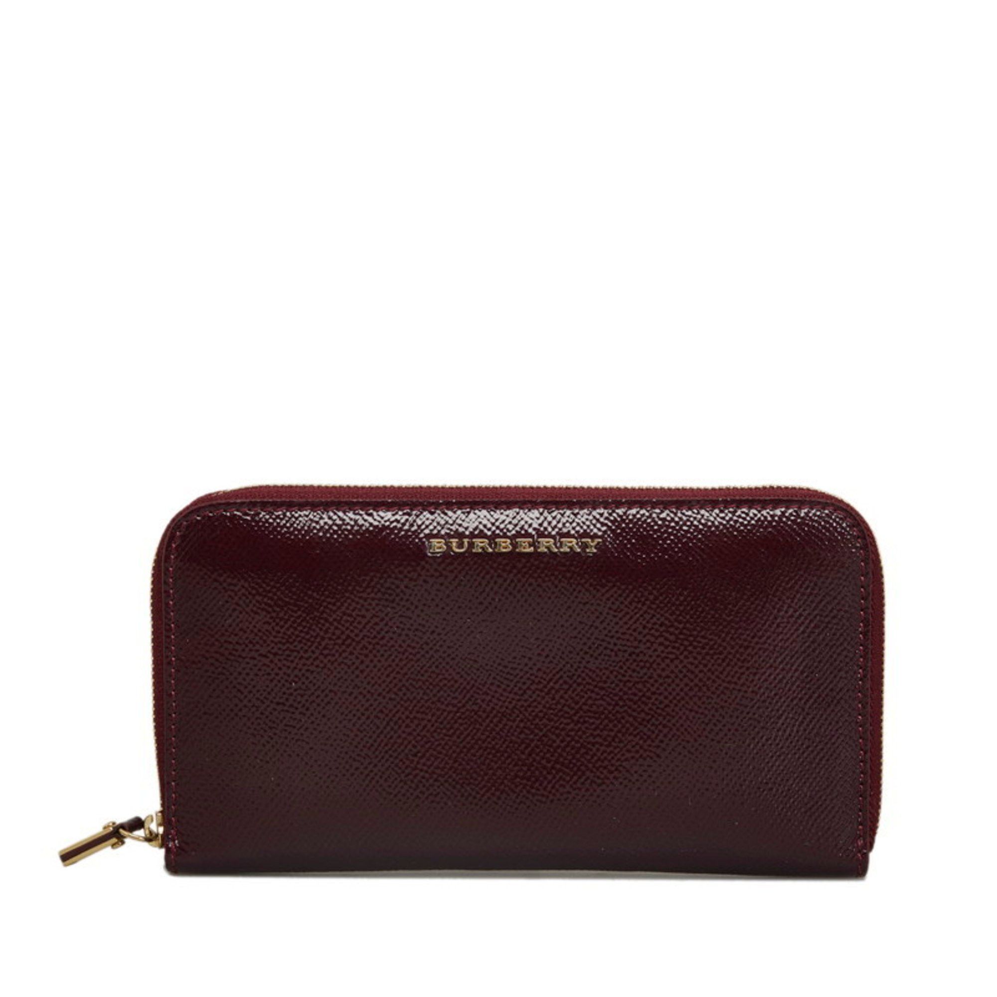 image of Burberry Round Long Wallet Wine Red Enamel Women's Burberry