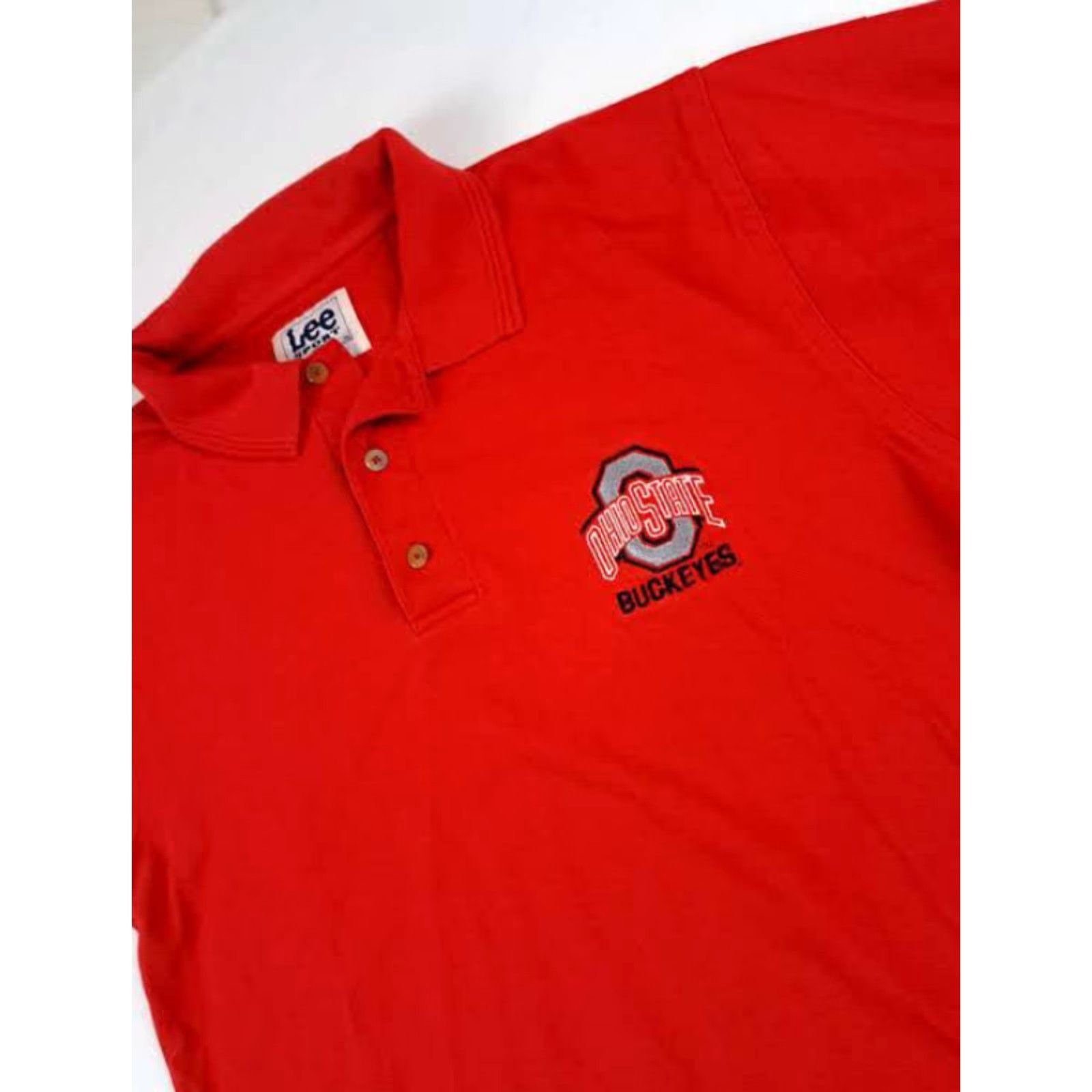 Vintage Lee Sport Ohio State Buckeyes Polo Shirt Golf 1/4 Button Short Sleeve Red Medium Mens Sports Card Knit Size US M / EU 48-50 / 2 - 3 Thumbnail