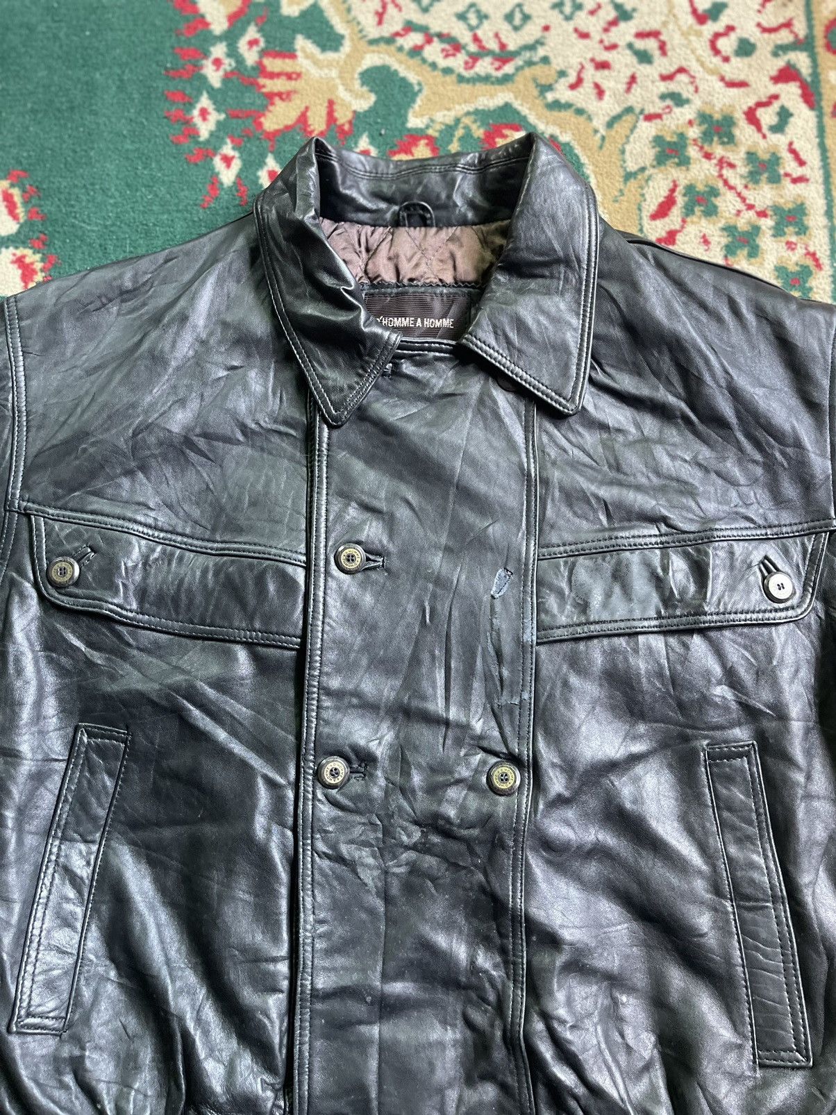 Issey Miyake Japanese Vintage D’Homme A Homme Leather Jacket Size US L / EU 52-54 / 3 - 4 Thumbnail