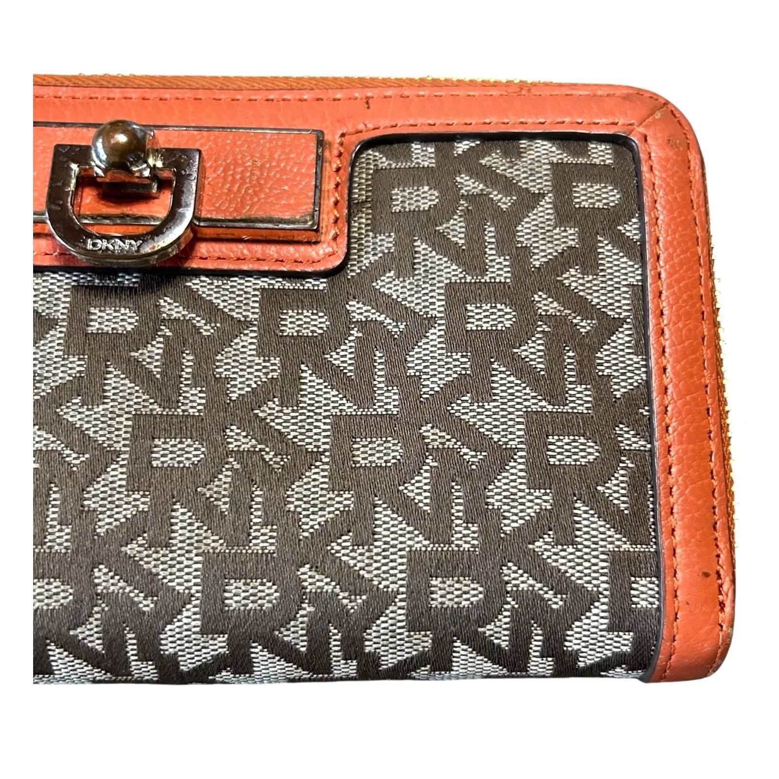 DKNY DKNY Monogram Bryant Women's Wallet Orange & Beige Logo Leather Clutch Size ONE SIZE - 4 Thumbnail