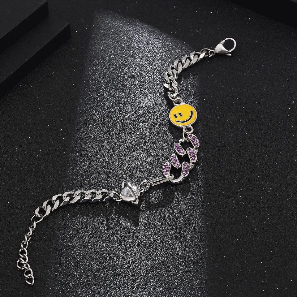 Jewelry S. Steel Smile Cuban Chain Star Round Splicing Bracelet Size ONE SIZE - 4 Thumbnail