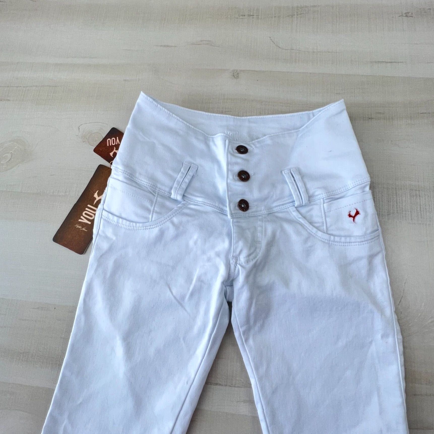 Vintage YOU Womens White Skinny Jeans Stretch 25 Waist Low Rise Casual Cotton Size 42" / US 20 - 2 Thumbnail