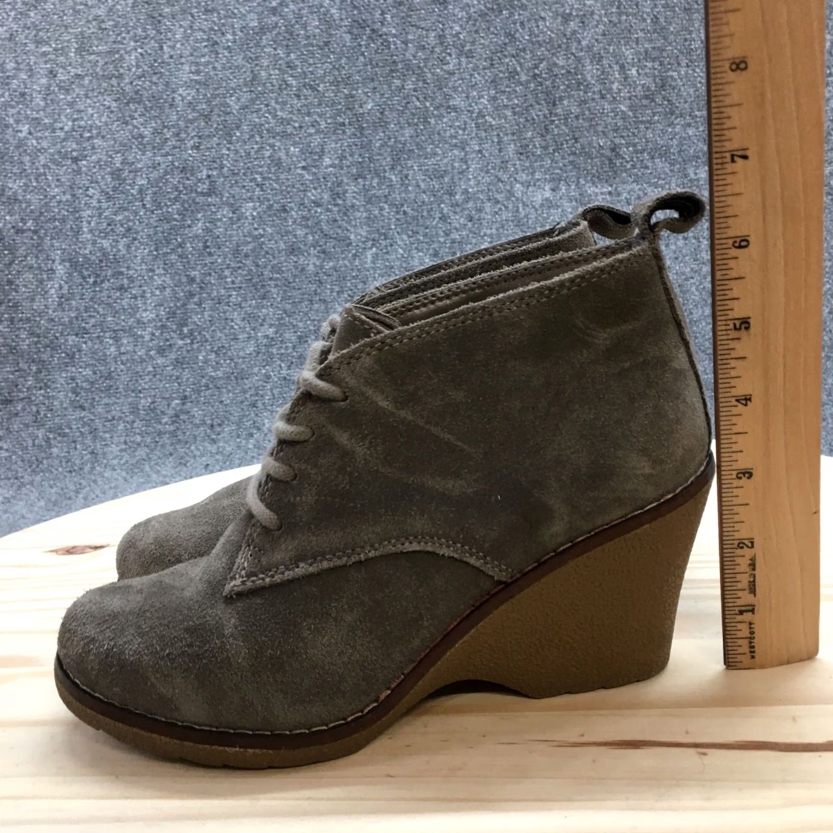 Vintage White Mountain Ankle Boot Womens 7M Gray Lambert Lace Up Wedge Heel Casual Suede Size US 7 / IT 37 - 7 Thumbnail