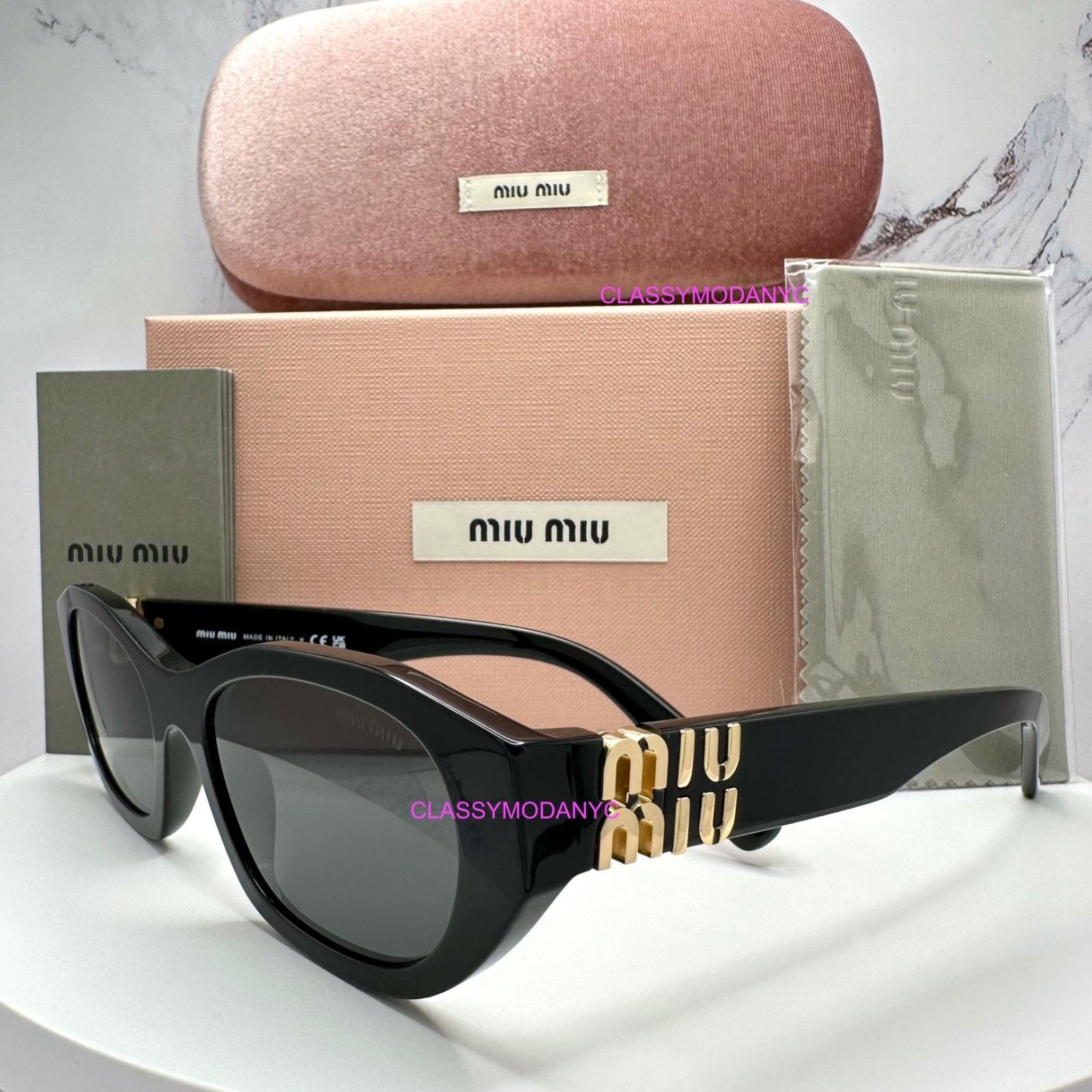 Miu Miu MIU MIU Sunglasses Black Gold Rectangle Cat Eye Authentic Size ONE SIZE - 1 Thumbnail
