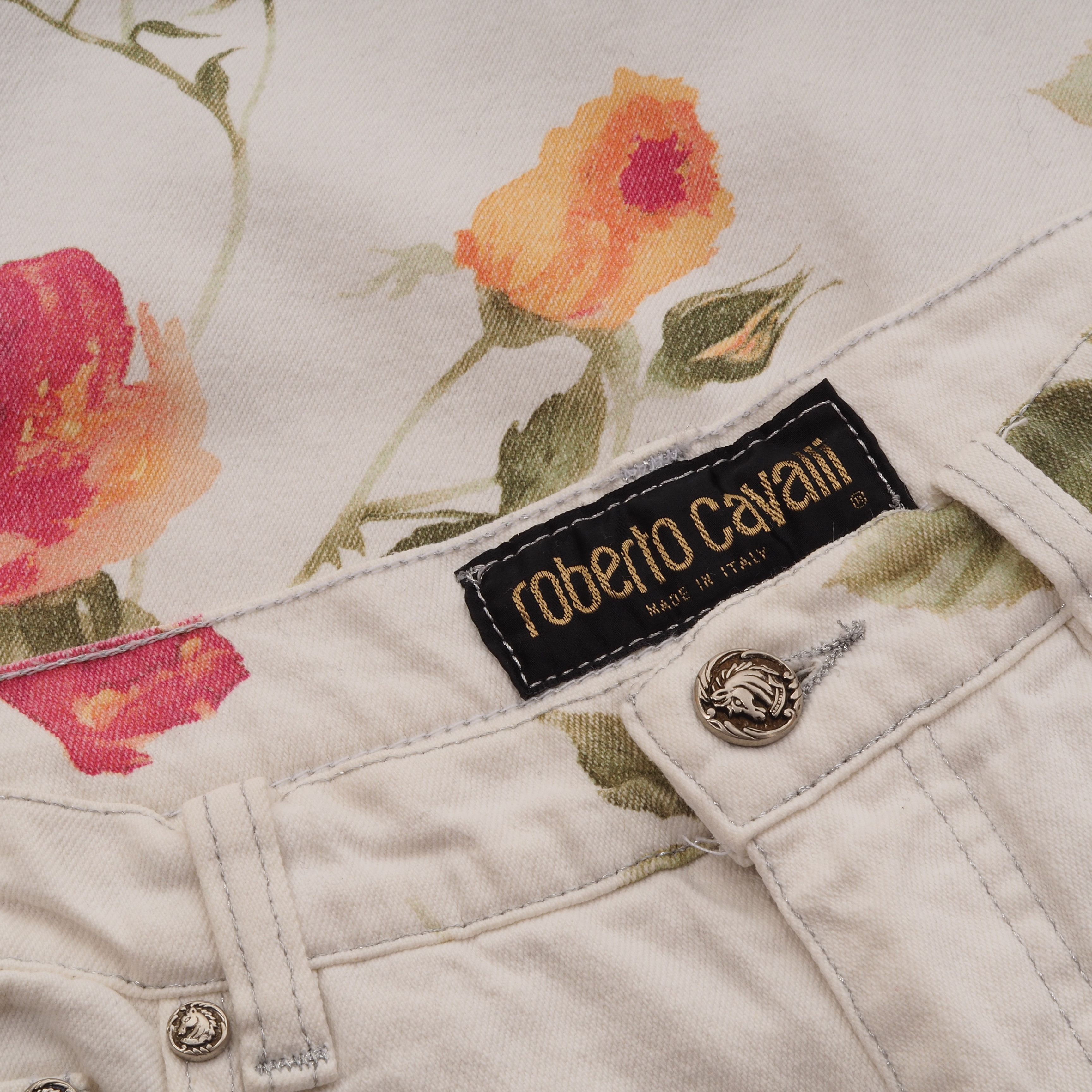 Roberto Cavalli Roberto Cavalli Vintage 90s White Floral Denim Jeans Size 27" / US 4 / IT 40 - 5 Thumbnail