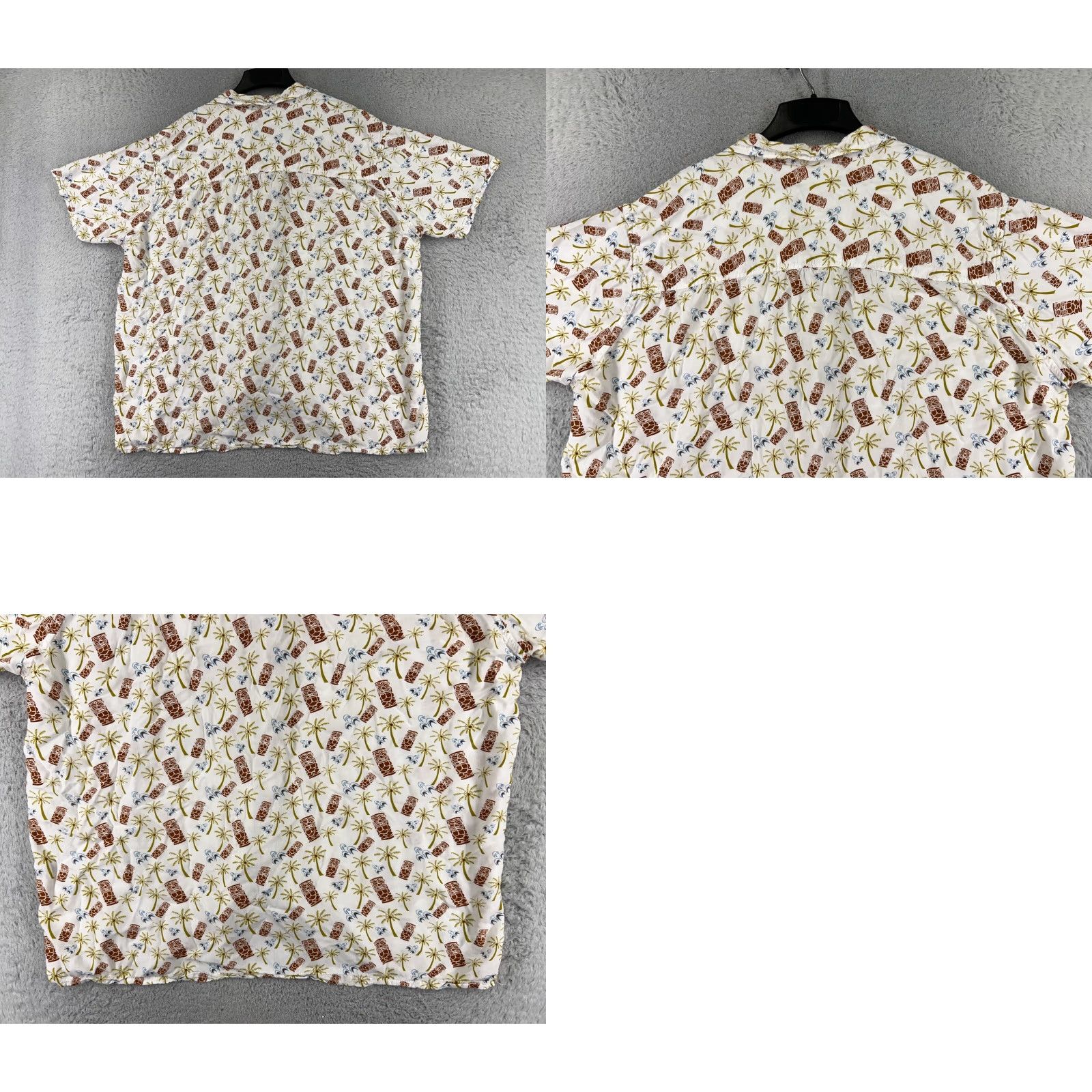Atomic Atomic Tiki Shirt Adult 2XL White Brown Palm Tree Hawaiian Button Rockabilly Size US XXL / EU 58 / 5 - 9 Thumbnail