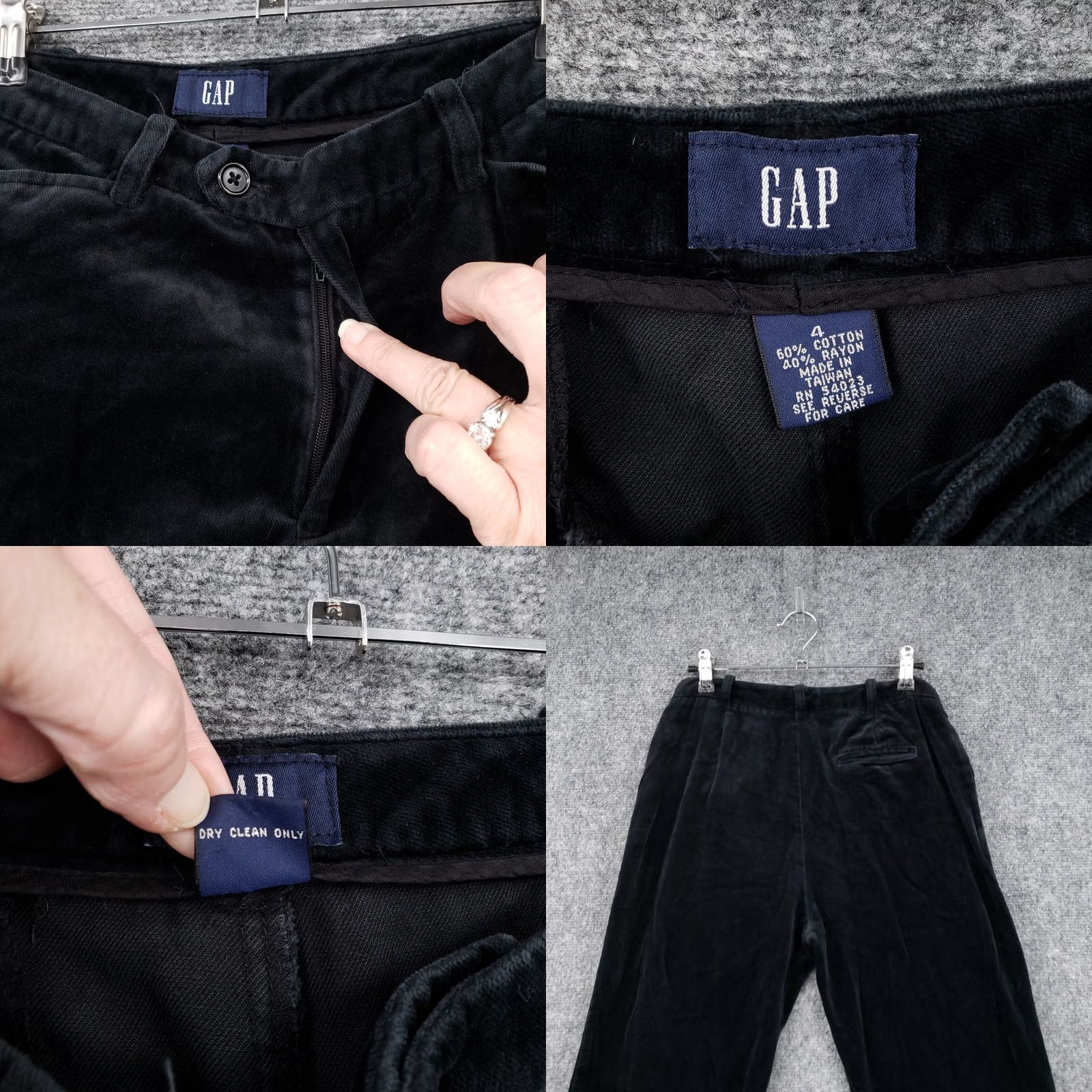 Gap VINTAGE Gap Pants Womens 4 Black Velour Straight Leg Mid Rise Ankle Y2K Size 27" / US 4 / IT 40 - 8 Thumbnail