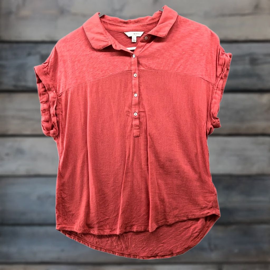 Lucky Brand Lucky Brand Popover Top Womens M Short Sleeve Coral Collared Lightweight Shirt Blouse Casual Slim Relaxed Size M / US 6-8 / IT 42-44 - 1 Thumbnail