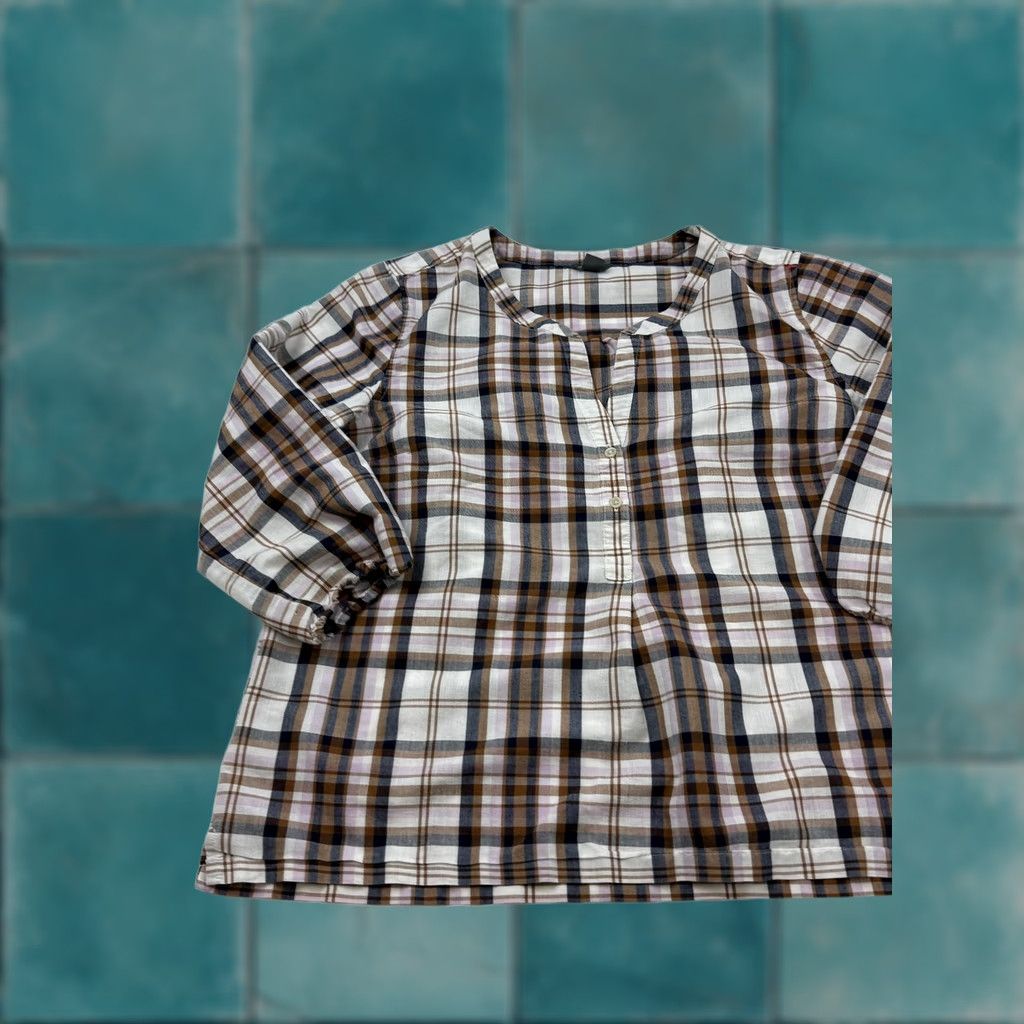 Eddie Bauer Eddie Bauer Blouse Womens M Multicolor Plaid Henley 3/4 Sleeve Tunic Top Size M / US 6-8 / IT 42-44 - 1 Thumbnail