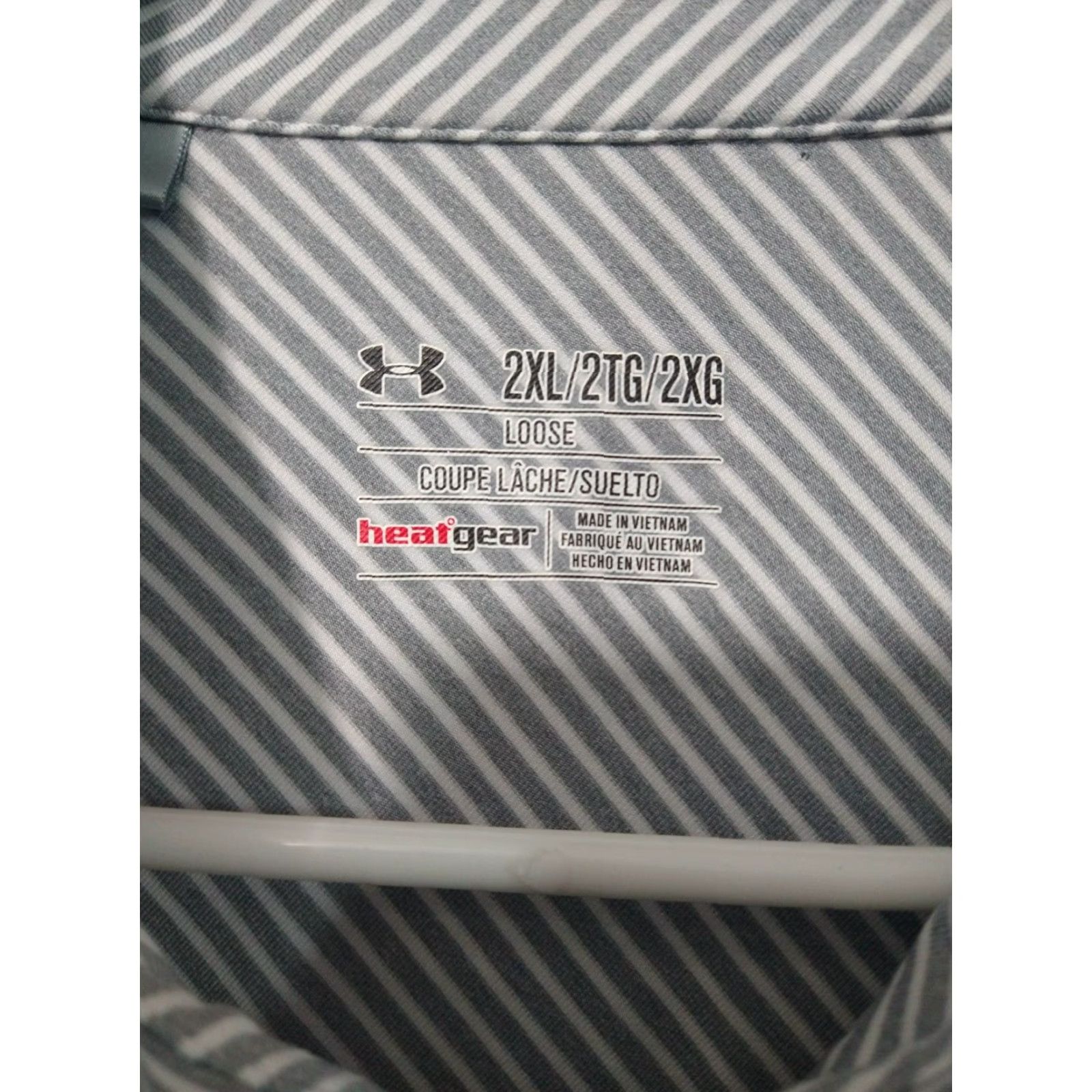 Under Armour Under Armour UA Shirt Mens 2XL Gray Striped Polo Loose HeatGear Short Sleeve Size US XXL / EU 58 / 5 - 5 Thumbnail