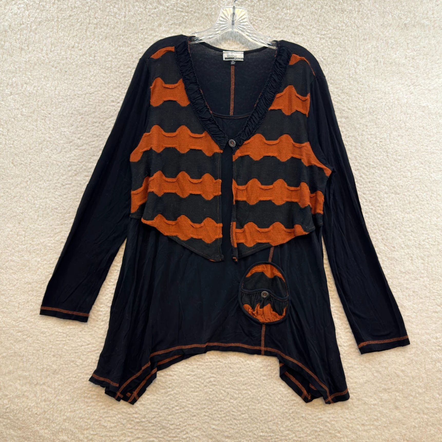 Vintage VINTAGE Mirror Image Shirt XL Black Orange Asymmetrical Hippie Boho Grunge Goth Halloween Y2K top Size XL / US 12-14 / IT 48-50 - 2 Thumbnail