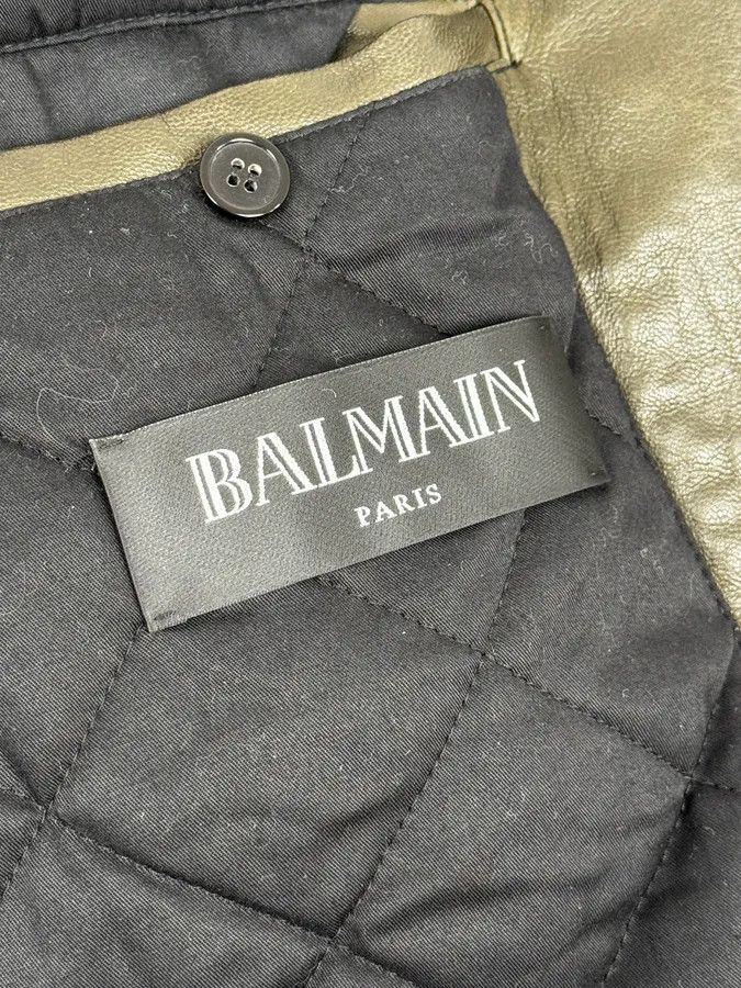 Balmain 2000s Balmain Khaki Quilted Biker Leather Jacket Size US M / EU 48-50 / 2 - 11 Thumbnail