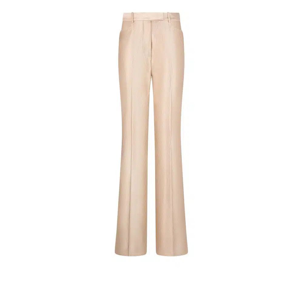 o1loc1c0226 PAW589 Lustrous Cotton Blend Flared Pant Beige