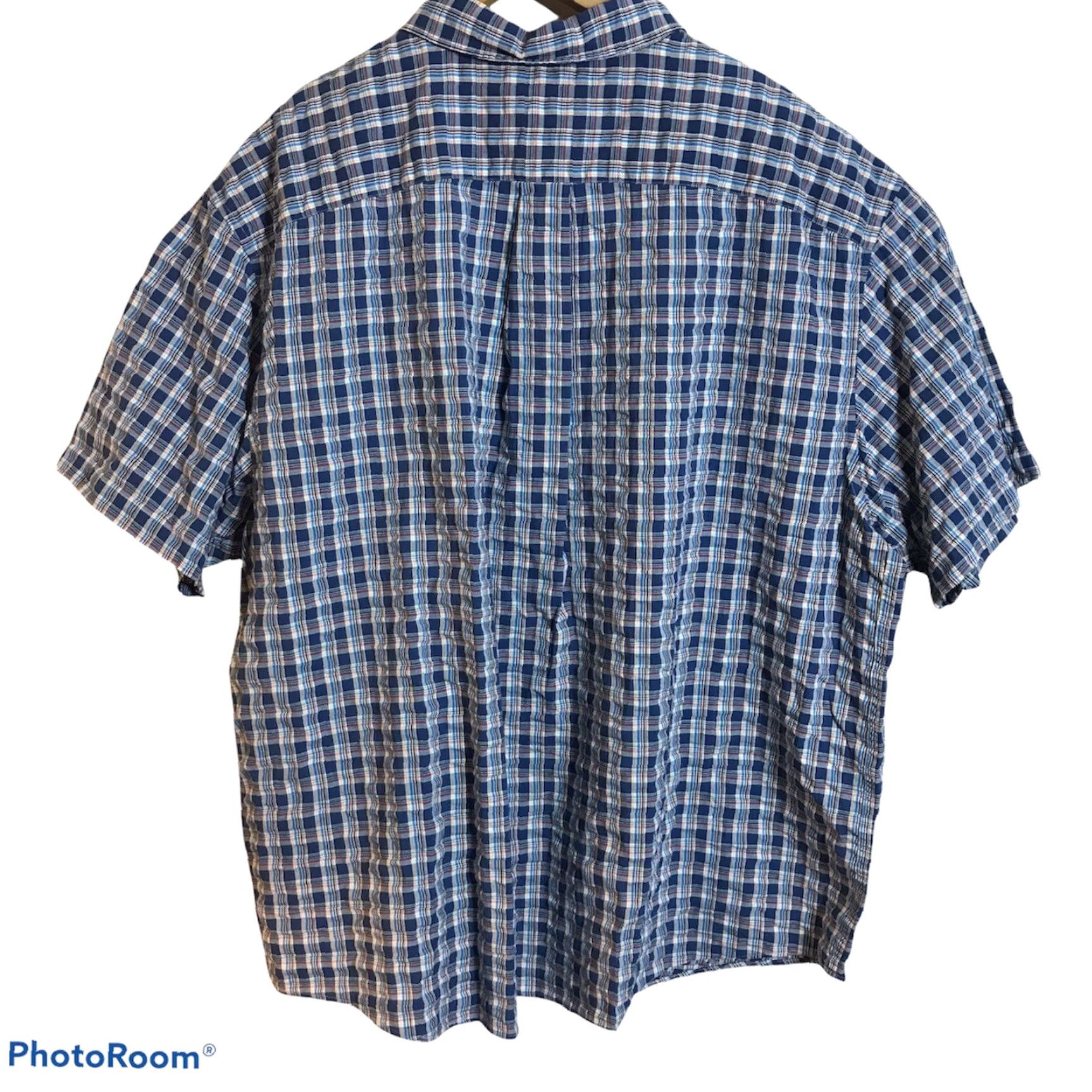 Roundtree & Yorke Roundtree Yorke Shirt Mens Large Navy Plaid Seersucker Button Up Size US L / EU 52-54 / 3 - 5 Thumbnail