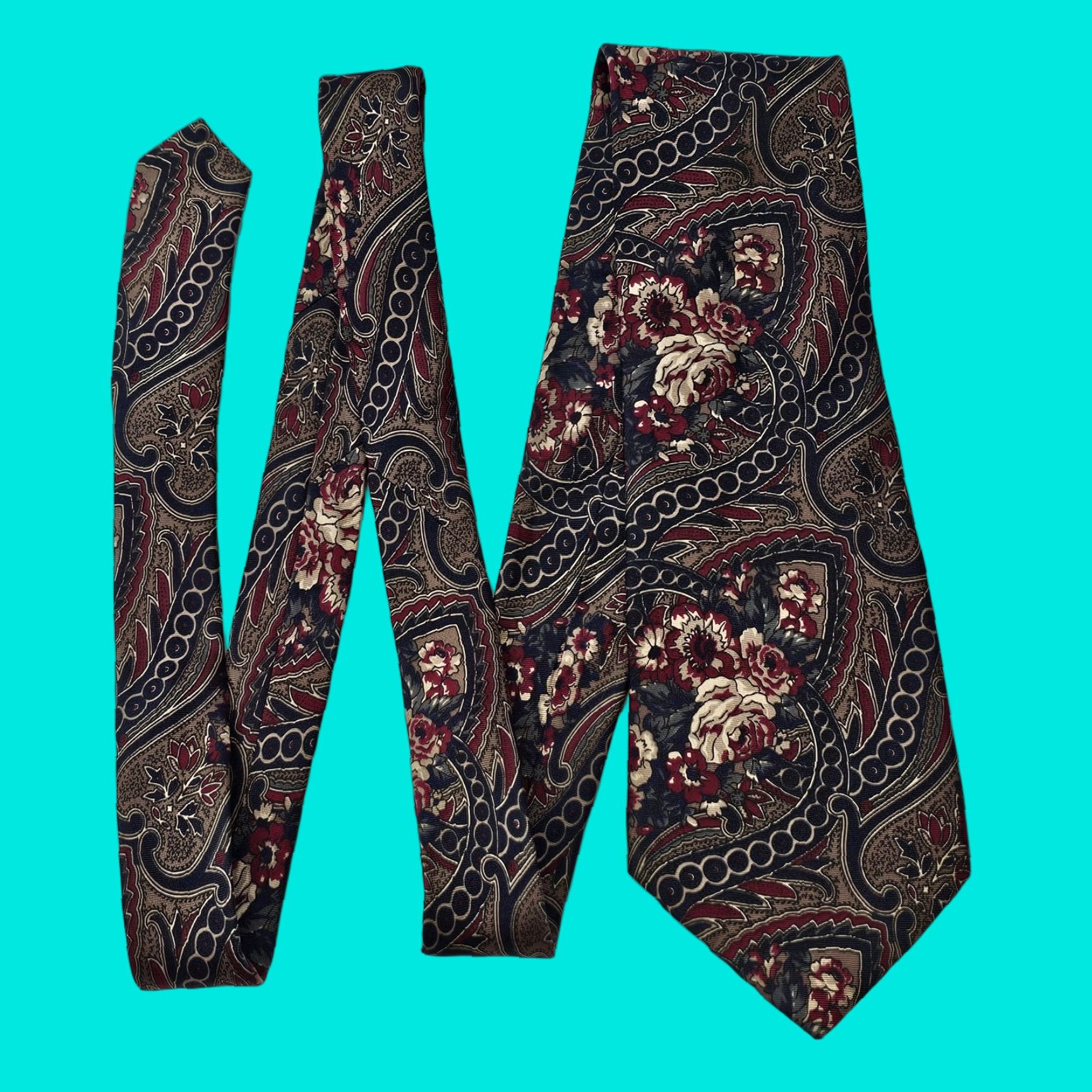 Etro VINTAGE Wembley Men’s Necktie 57" X 3 ¾” Black Red Blue floral 100% Silk Retro Size ONE SIZE - 1 Thumbnail