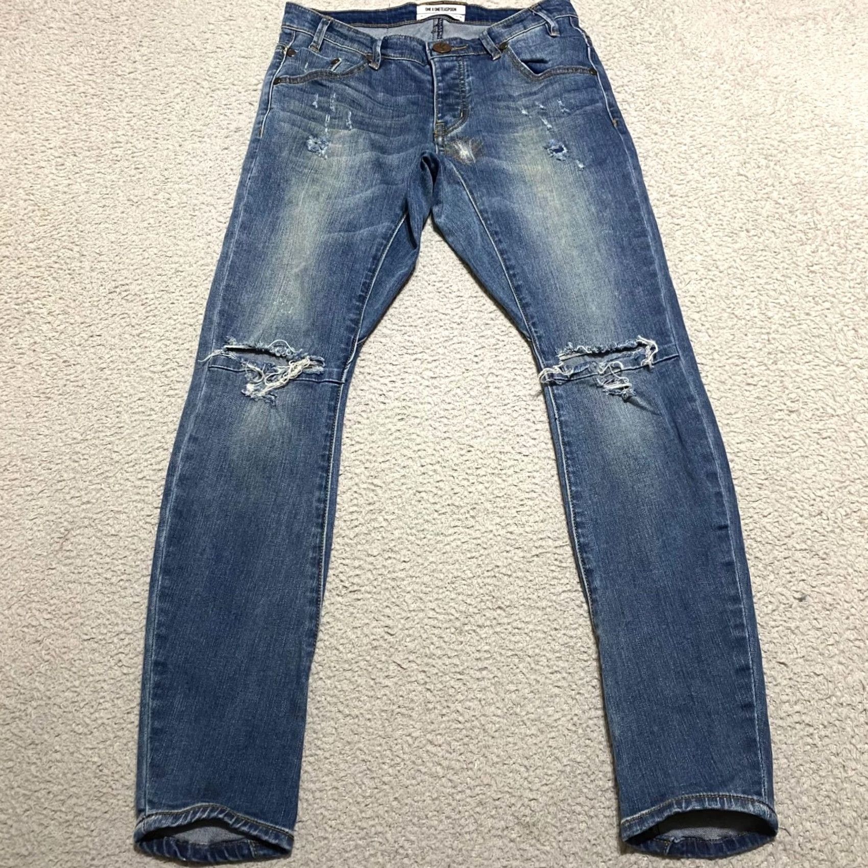 Vintage One Teaspoon Jeans Womens 25 Blue Denim Distressed Eagle Skinny Jeans Size 42" / US 20 - 2 Thumbnail