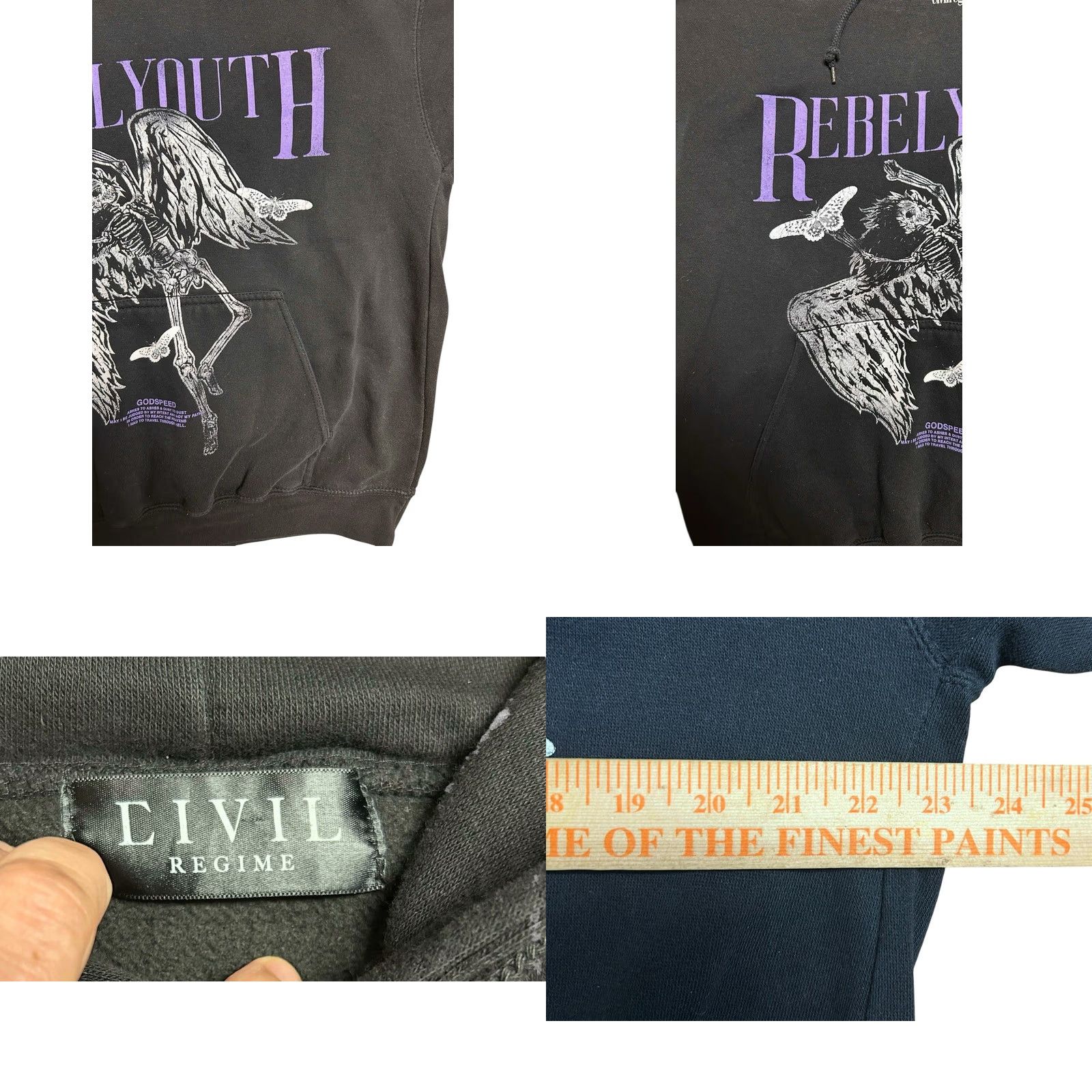 Vintage Civil Regime Hoodie Women M Black Rebel Graphic Spellout Sweater Hooded Pockets All Seasons Logo Size M / US 6-8 / IT 42-44 - 8 Thumbnail