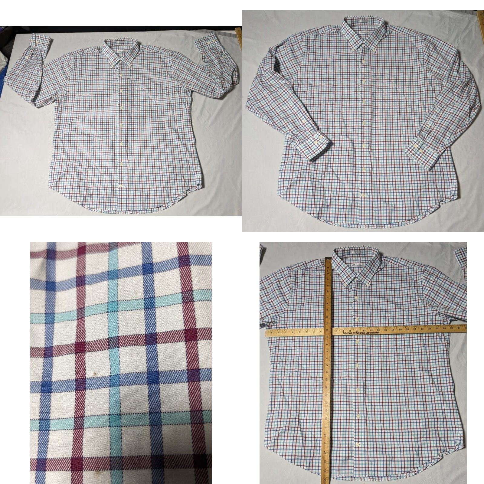 Peter Millar PETER MILLAR Button-Up Shirt Men XL Blue Burgundy Plaid Cotton Stretch Pin-Button Down Collared Shirt Size US XL / EU 56 / 4 - 8 Thumbnail