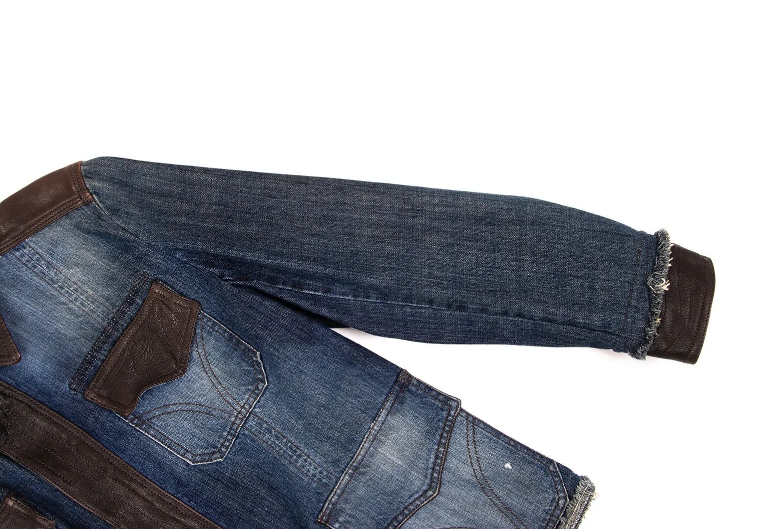Dolce & Gabbana Cut Design Leather-Trim Denim Jacket Indigo Size M Size US M / EU 48-50 / 2 - 6 Thumbnail
