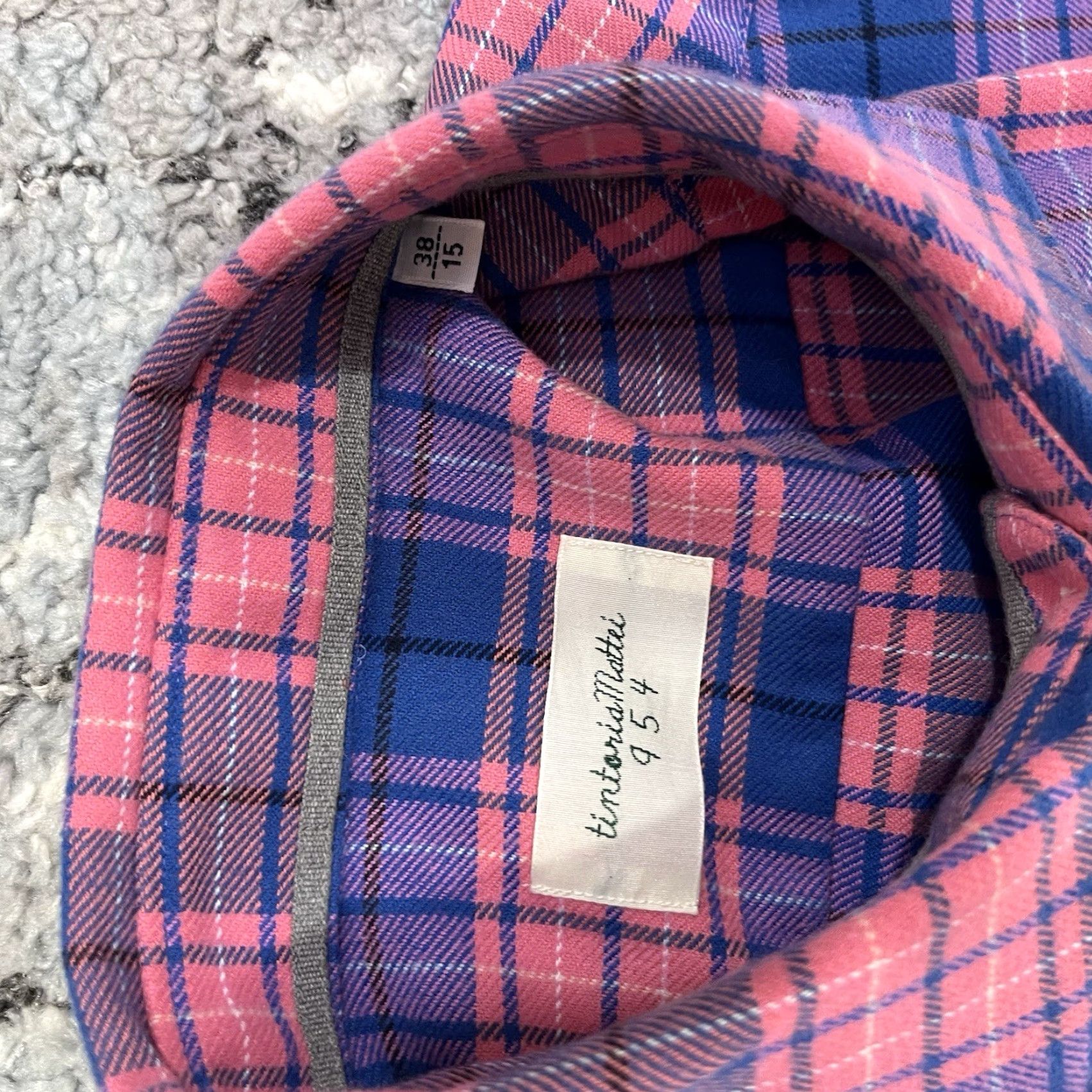 Vintage VINTAGE Tintoria Mattei 954 Shirt Plaid Check Long Sleeve Button-Up Collared 38 Pink Regular Fit Men Size US M / EU 48-50 / 2 - 3 Thumbnail