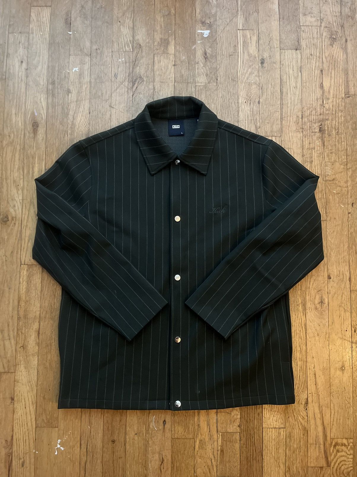 image of Kith Pinstripe Coaches Jacket in Green, Men's (Size Large)