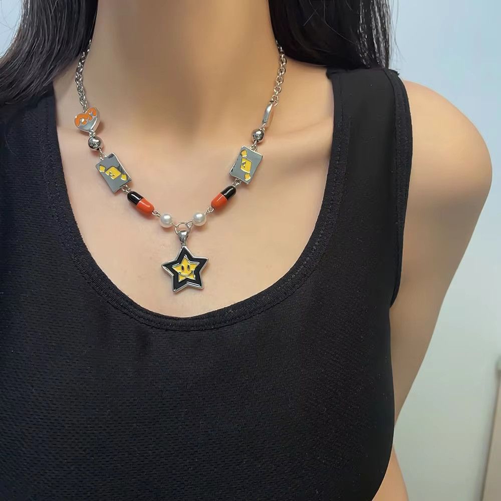 Jewelry Punk Smile Star Heart Clavicle Chain Necklace Size ONE SIZE - 1 Thumbnail