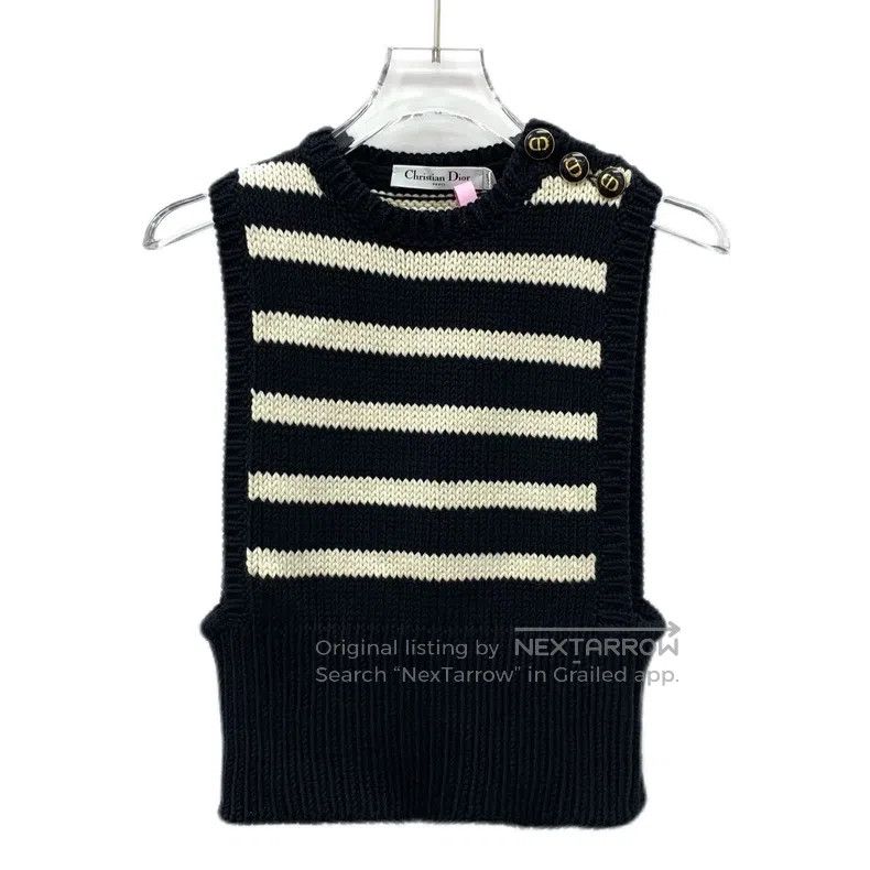 Dior Black striped cotton round-neck sleeveless vest
