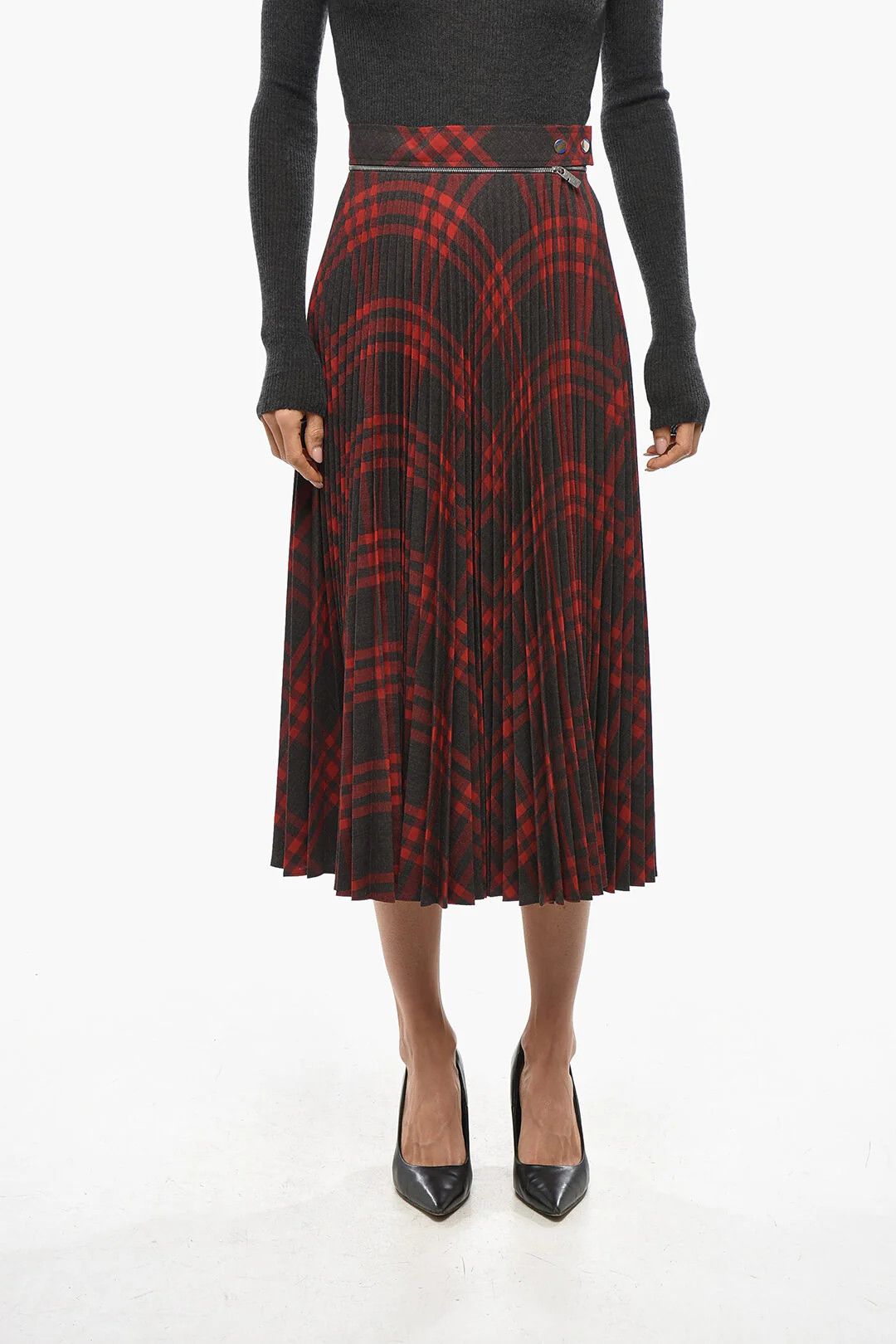 Burberry og1mm0426 Midi Pleated Skirt in Red Size 25" / US 0 / IT 36 - 1 Thumbnail