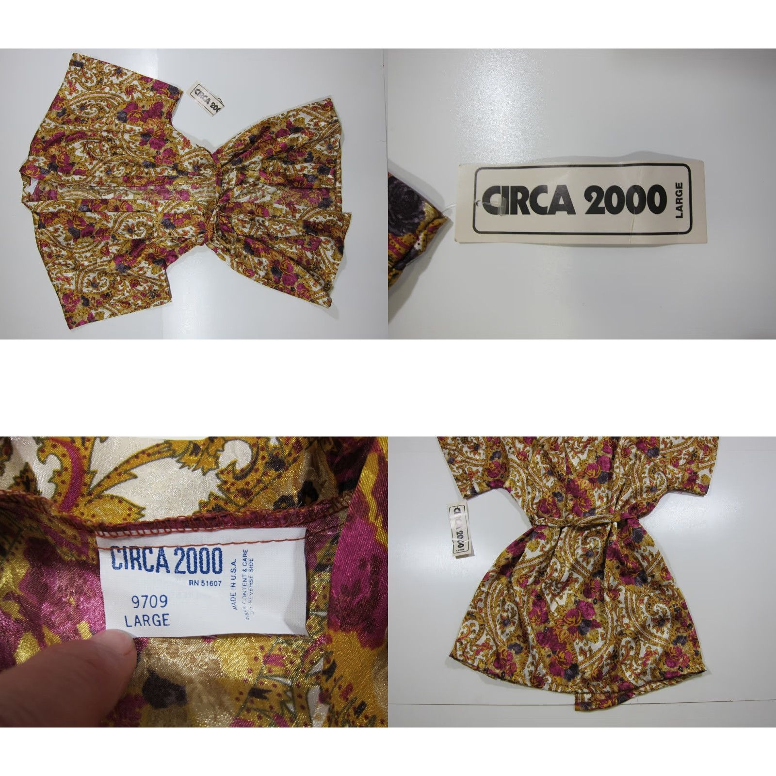 Nordstrom VINTAGE Circa 2000 Nordstrom Purple Gold Floral Satin Tie Short Robe Women Large Size 36" / US 14 / IT 50 - 8 Thumbnail