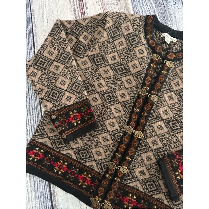 Telluride Telluride Clothing Company 100% Wool Patterned Knit Cardigan Size XL / US 12-14 / IT 48-50 - 4 Thumbnail
