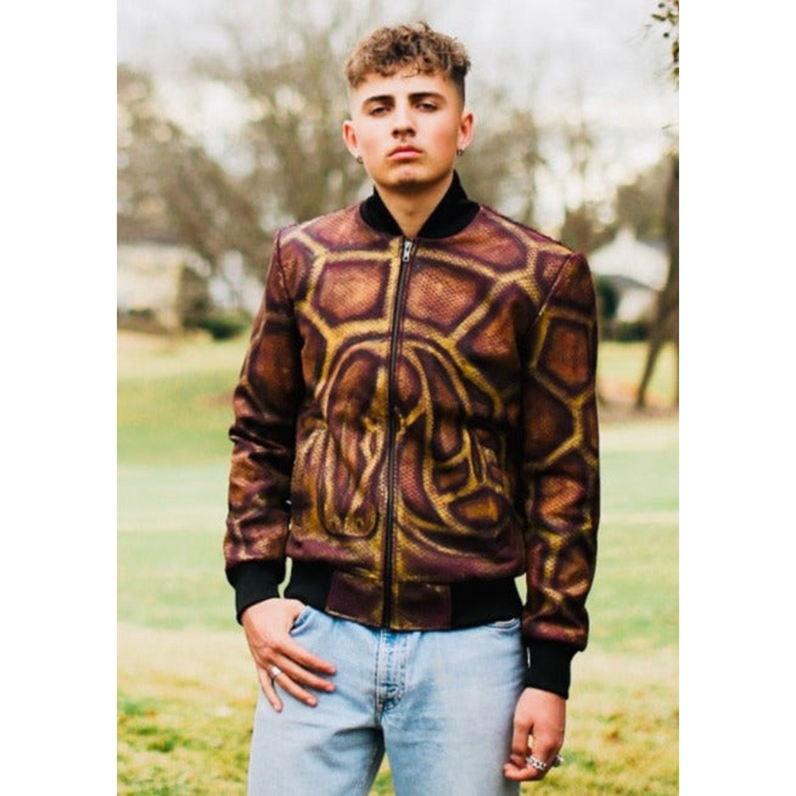 & Other Stories Jaden Hand-Painted Embossed Snake Leather Jacket Size US L / EU 52-54 / 3 - 6 Thumbnail