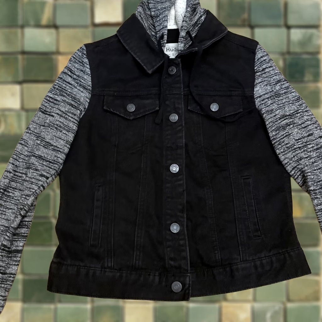 Denime VINTAGE Mudd Denim Jean Hoodie Jacket Womens Small Black Grey Button Front Shirt Hoodie Short Sleeve Mens? Size S / US 4 / IT 40 - 1 Thumbnail